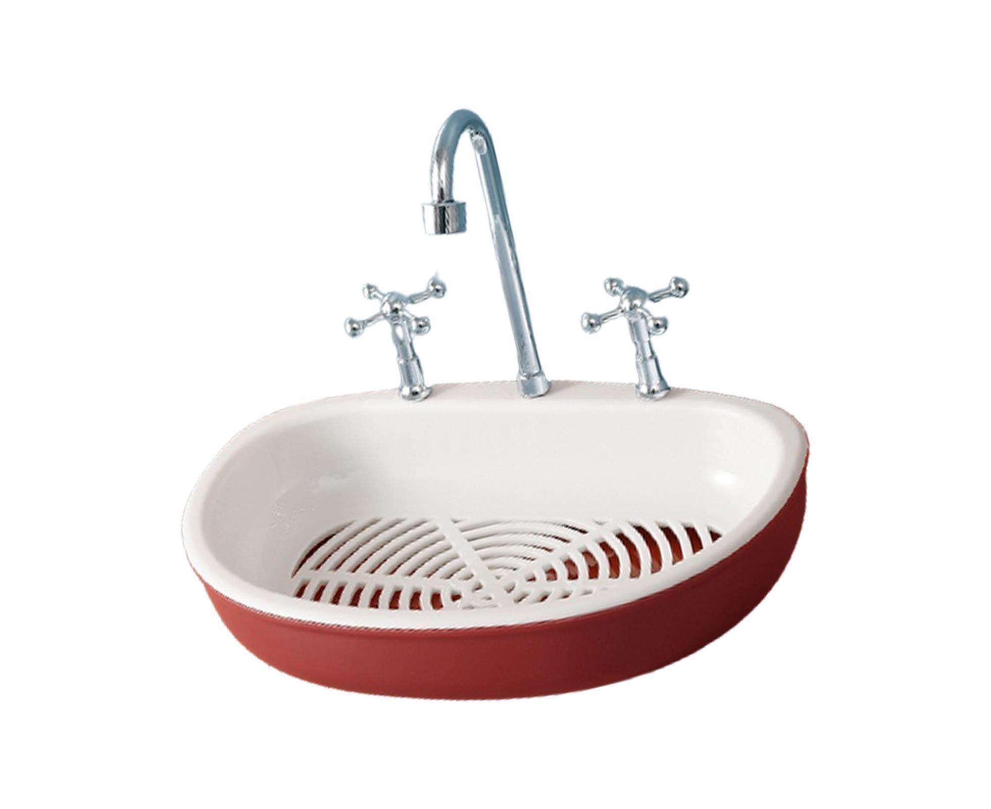 Soap Dish Creative Punch-free Double Layers Vanity Sink Shape Draining Soap Dish Bathroom Accessory-Wine Red - Image 2