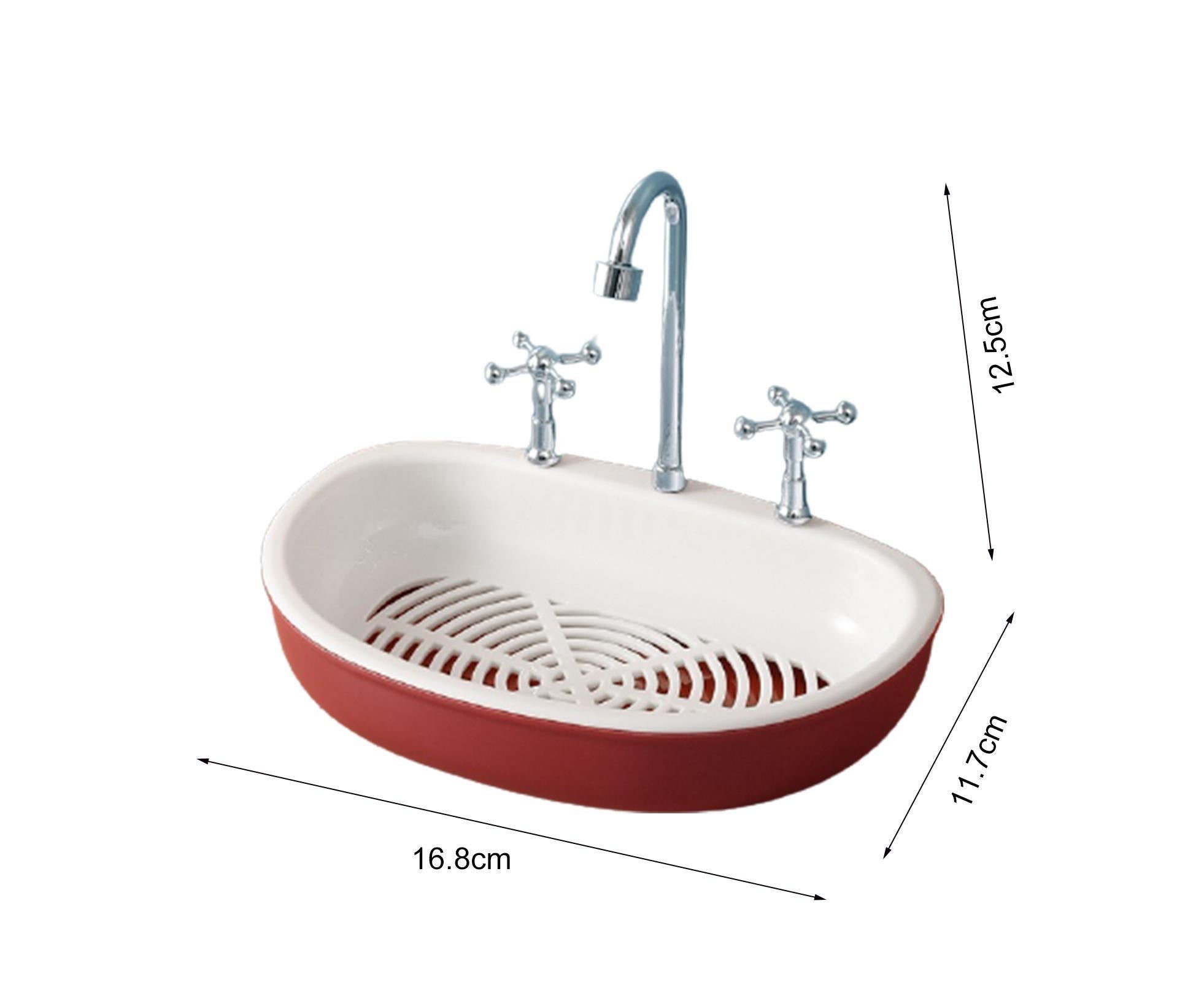 Soap Dish Creative Punch-free Double Layers Vanity Sink Shape Draining Soap Dish Bathroom Accessory-Wine Red - Image 4