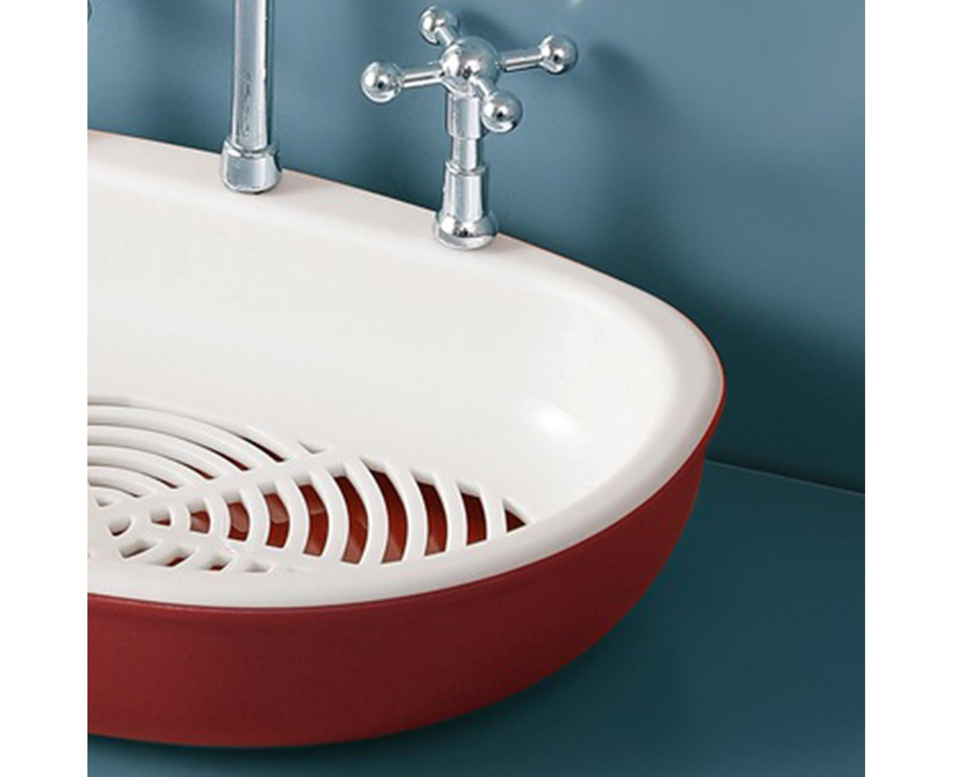 Soap Dish Creative Punch-free Double Layers Vanity Sink Shape Draining Soap Dish Bathroom Accessory-Wine Red - Image 6