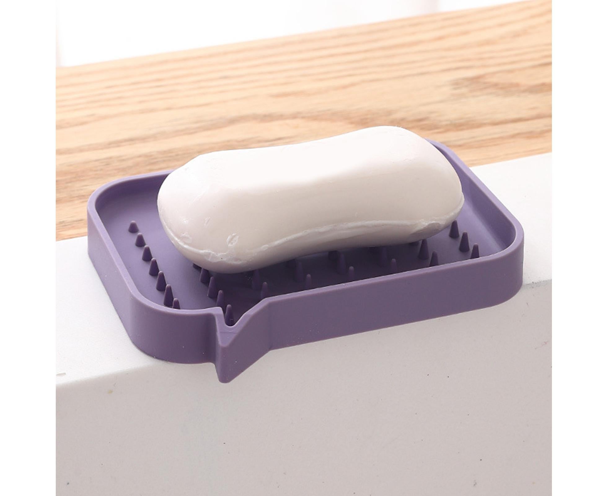 Soap Dish Rectangle Minimalist Silicone Tear-resistant Sponge Holder for Kitchen-Purple - Image 2