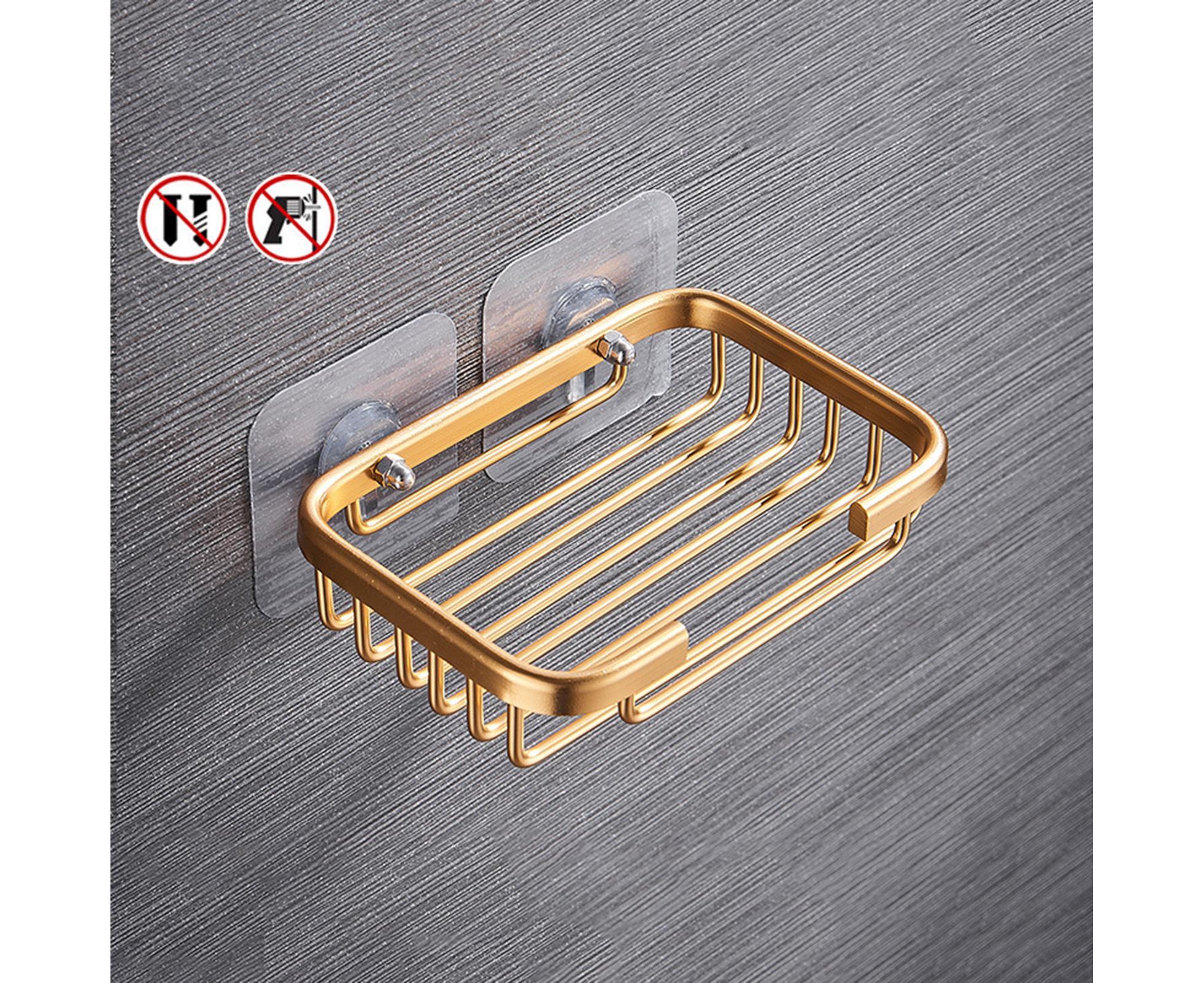 Soap Dish Self-draining Easy Installation Space Aluminum Simple Reused Soap Box for Shower - Golden - Image 3