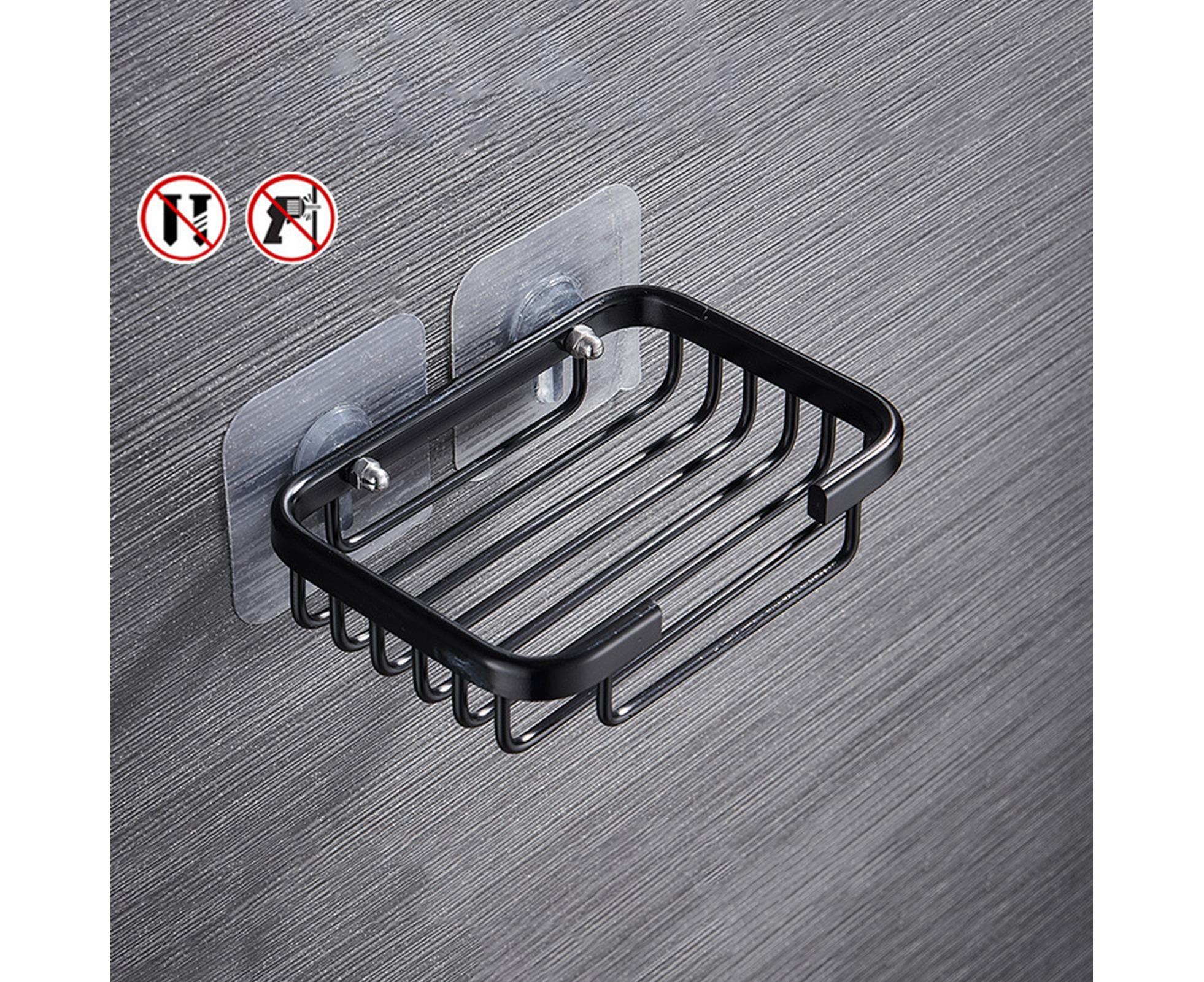 Soap Dish Self-draining Easy Installation Space Aluminum Simple Reused Soap Box for Shower-Black - Image 2