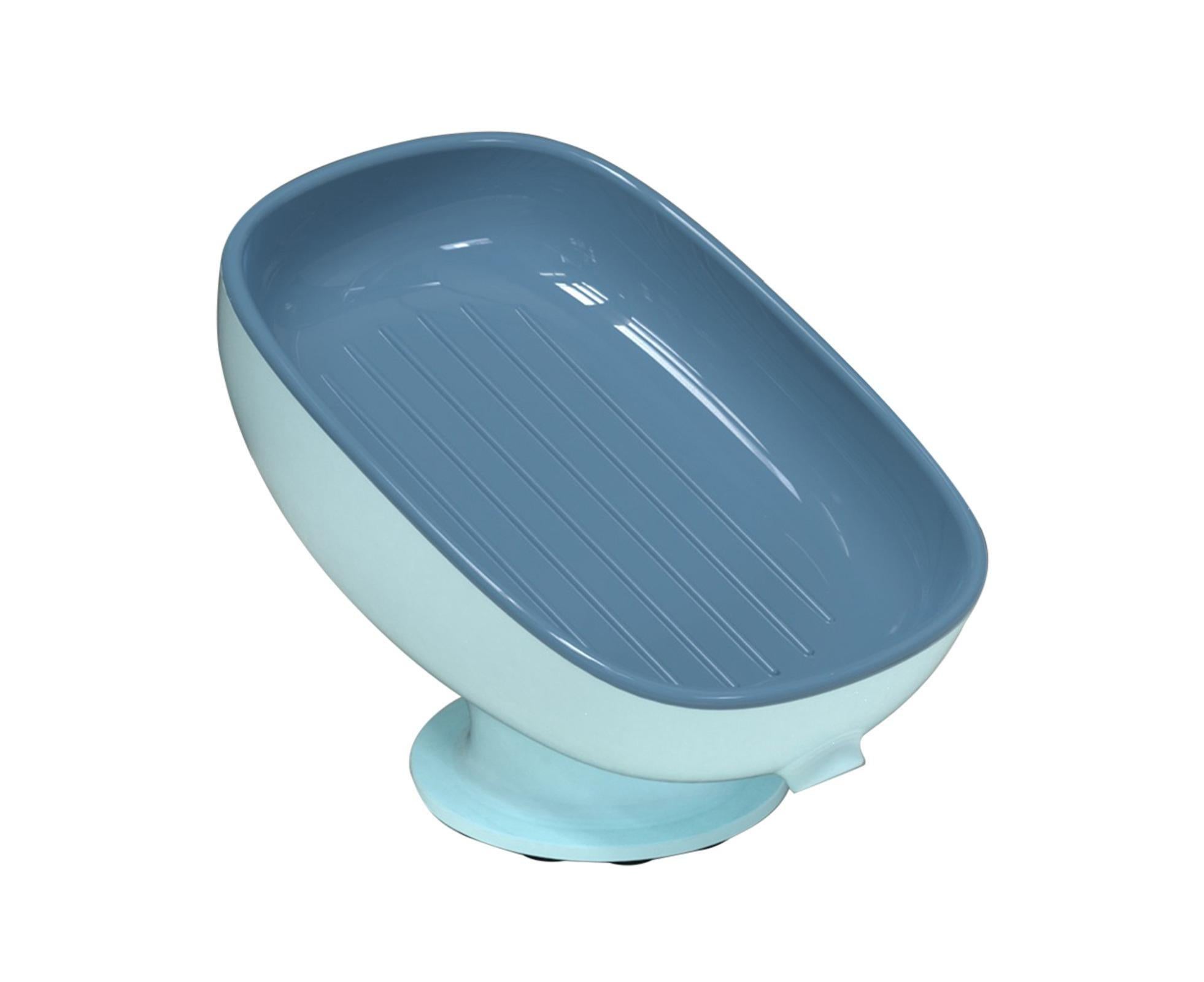 Soap Dish Self-Draining Keep Soap Dry Double Layer Design Super Suction Cup Soap Dish Bathroom Supplies -Blue - Image 1