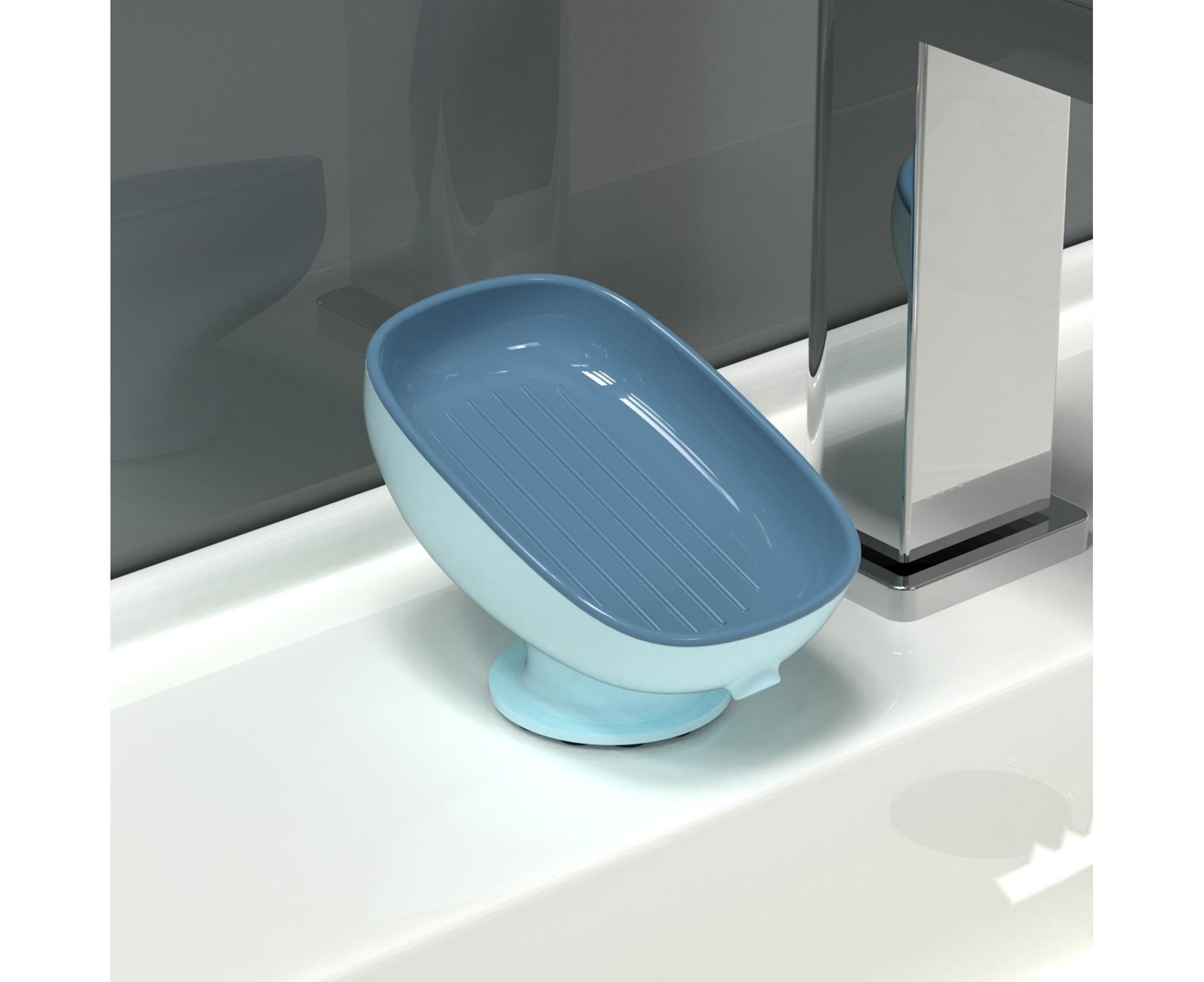 Soap Dish Self-Draining Keep Soap Dry Double Layer Design Super Suction Cup Soap Dish Bathroom Supplies -Blue - Image 2