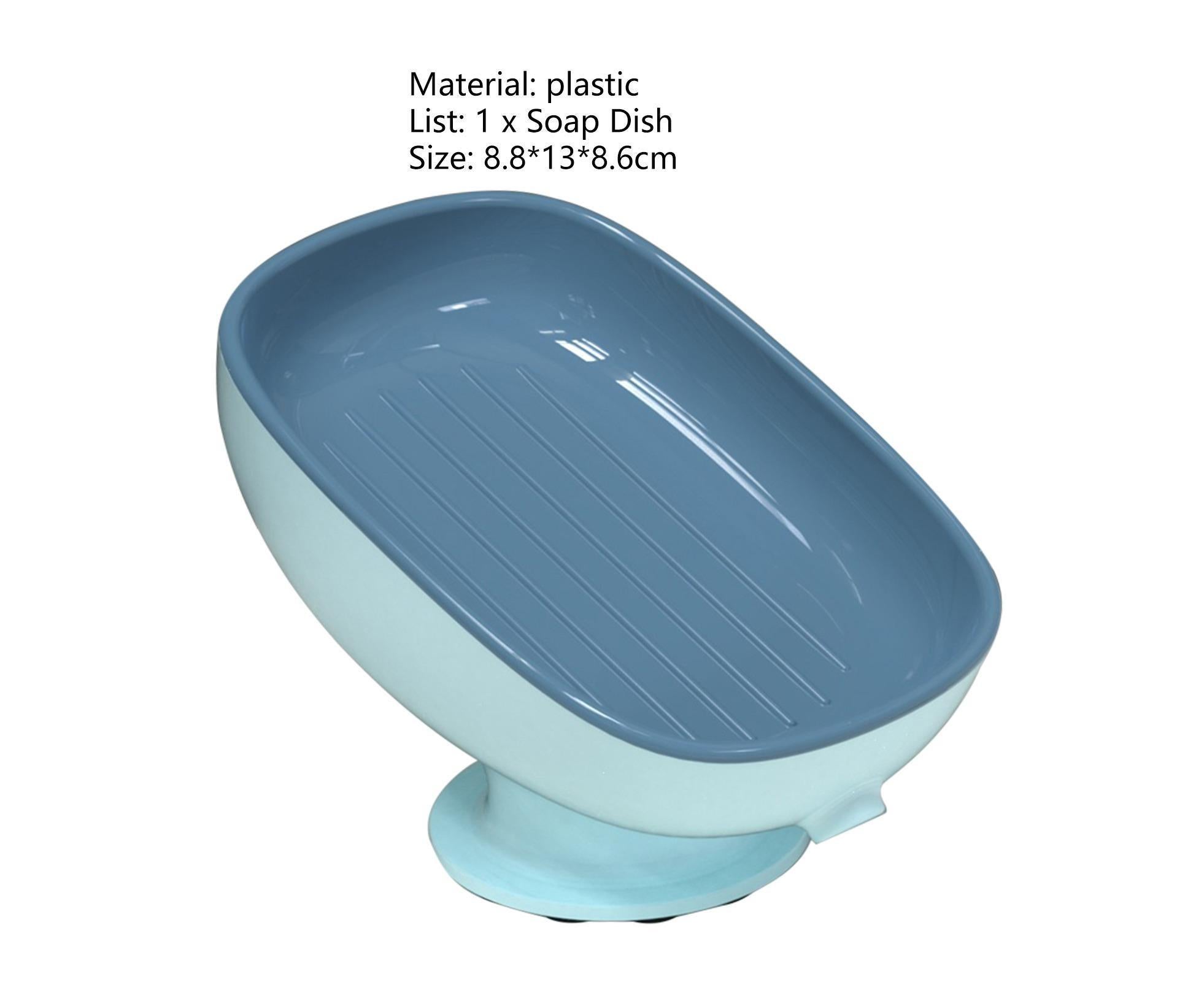 Soap Dish Self-Draining Keep Soap Dry Double Layer Design Super Suction Cup Soap Dish Bathroom Supplies -Blue - Image 3