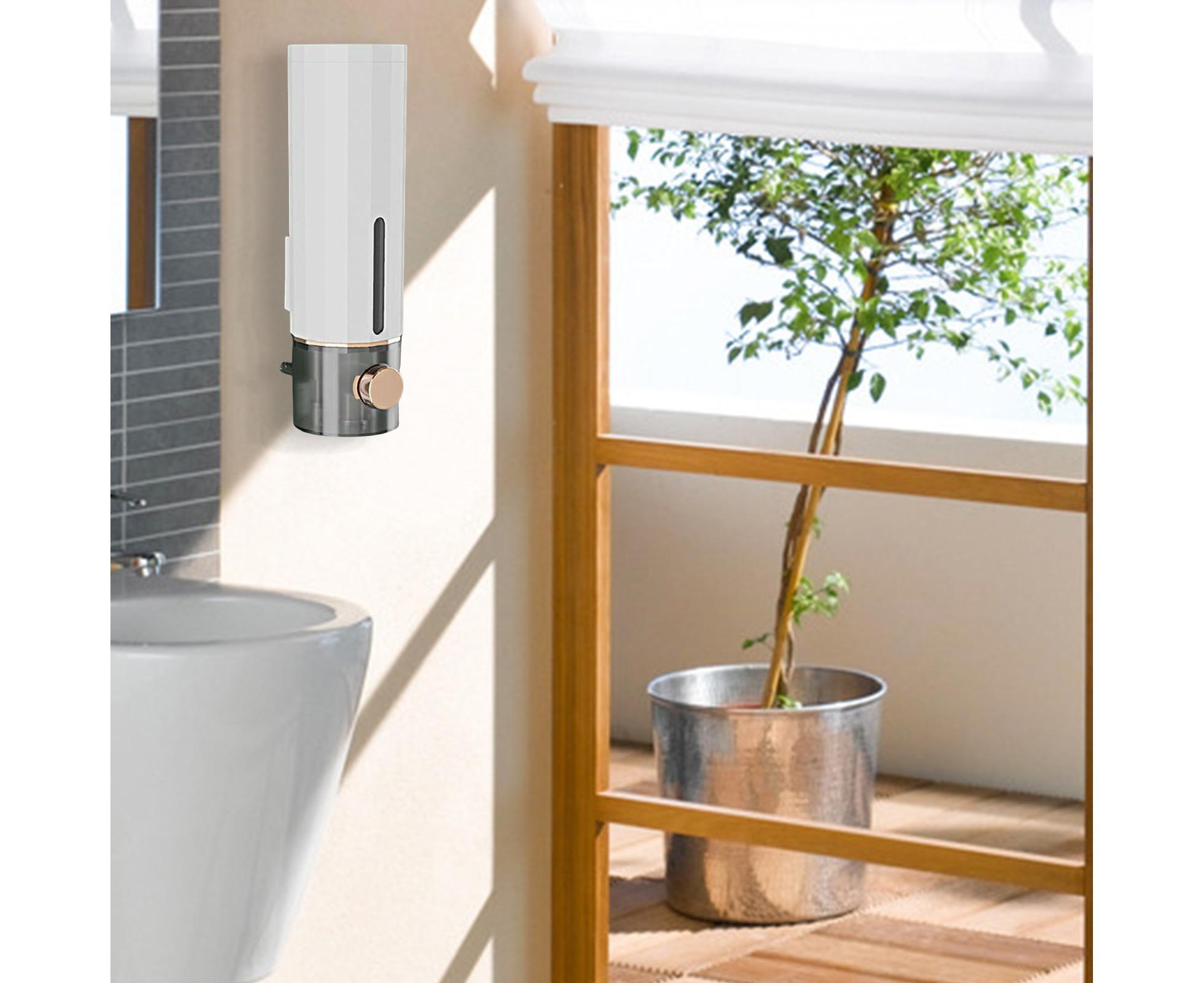 Soap Dispenser Wall Mounted Punch-free Visible Window Press Type Large Capacity Shampoo Conditioner Shower Gel Container for Bathroom-White - Image 5