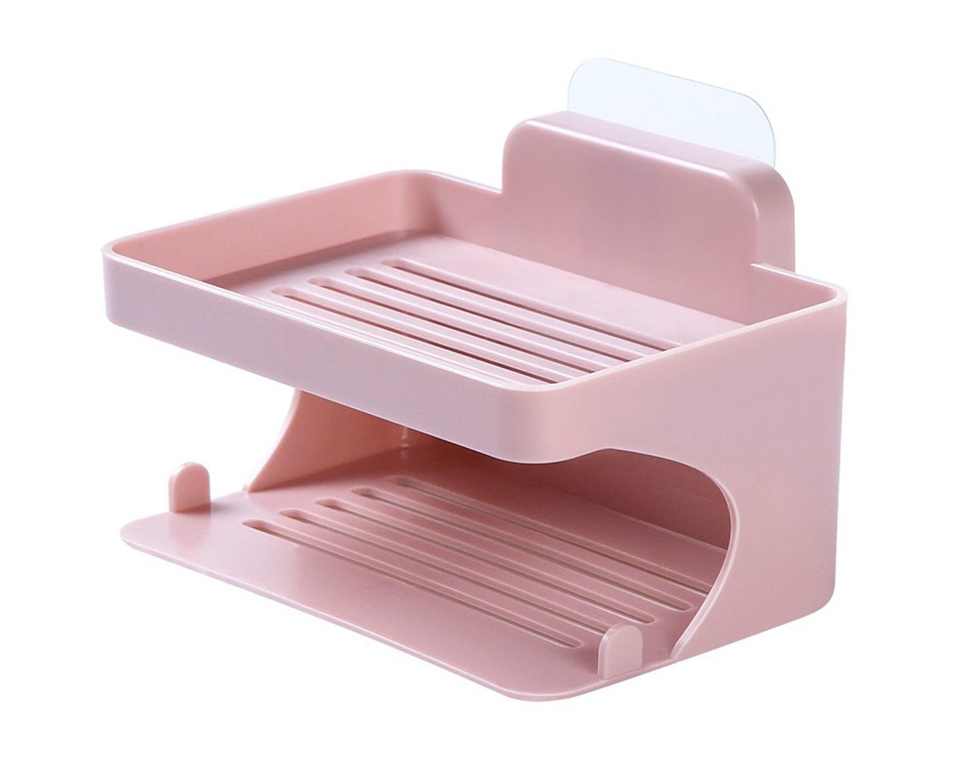 Soap Holder Double Deck Wall Mount No Punching Trace Free Non-slip Storage ABS Self Draining Soap Rack Bathroom Supplies-Pink - Image 1