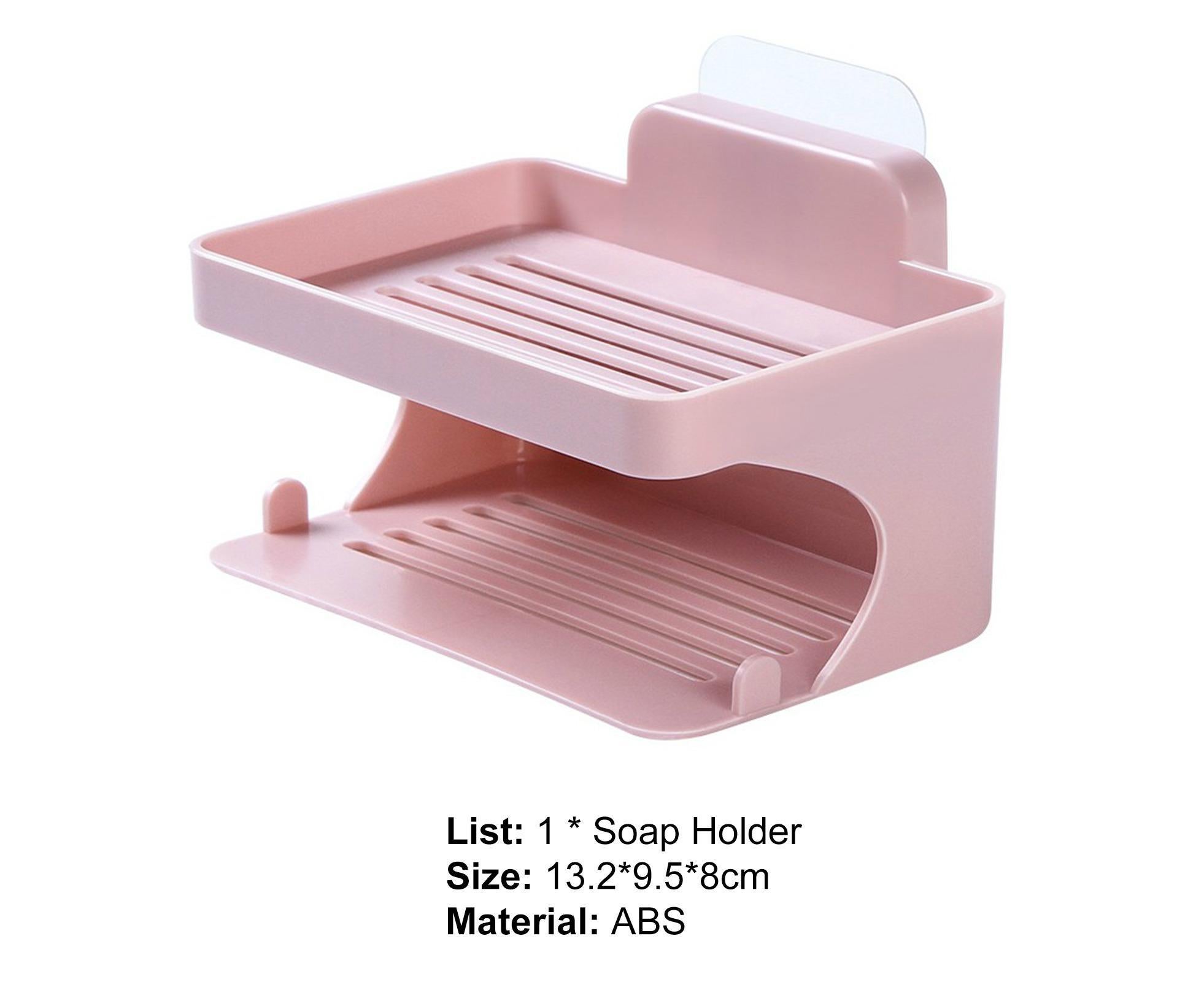 Soap Holder Double Deck Wall Mount No Punching Trace Free Non-slip Storage ABS Self Draining Soap Rack Bathroom Supplies-Pink - Image 2