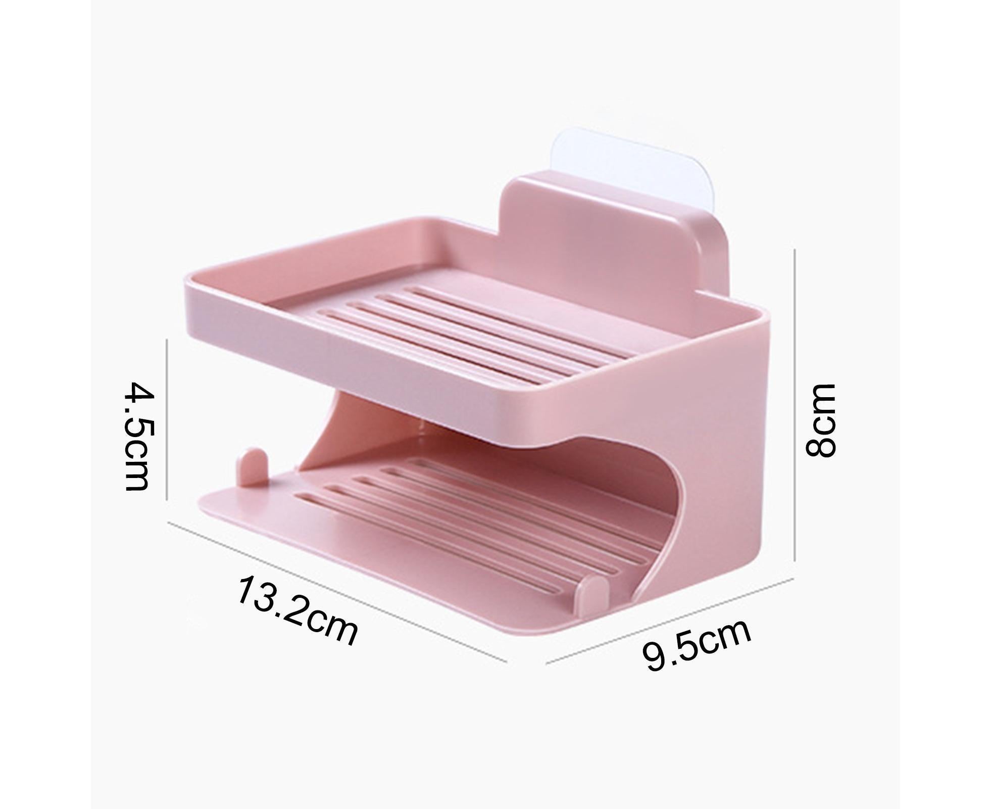 Soap Holder Double Deck Wall Mount No Punching Trace Free Non-slip Storage ABS Self Draining Soap Rack Bathroom Supplies-Pink - Image 5