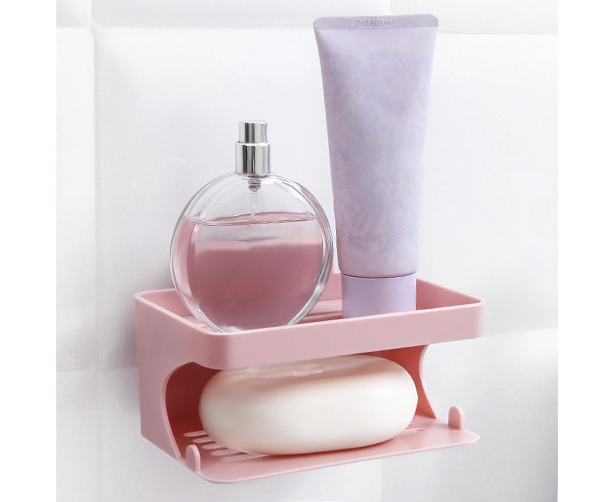 Soap Holder Double Deck Wall Mount No Punching Trace Free Non-slip Storage ABS Self Draining Soap Rack Bathroom Supplies-Pink - Image 7