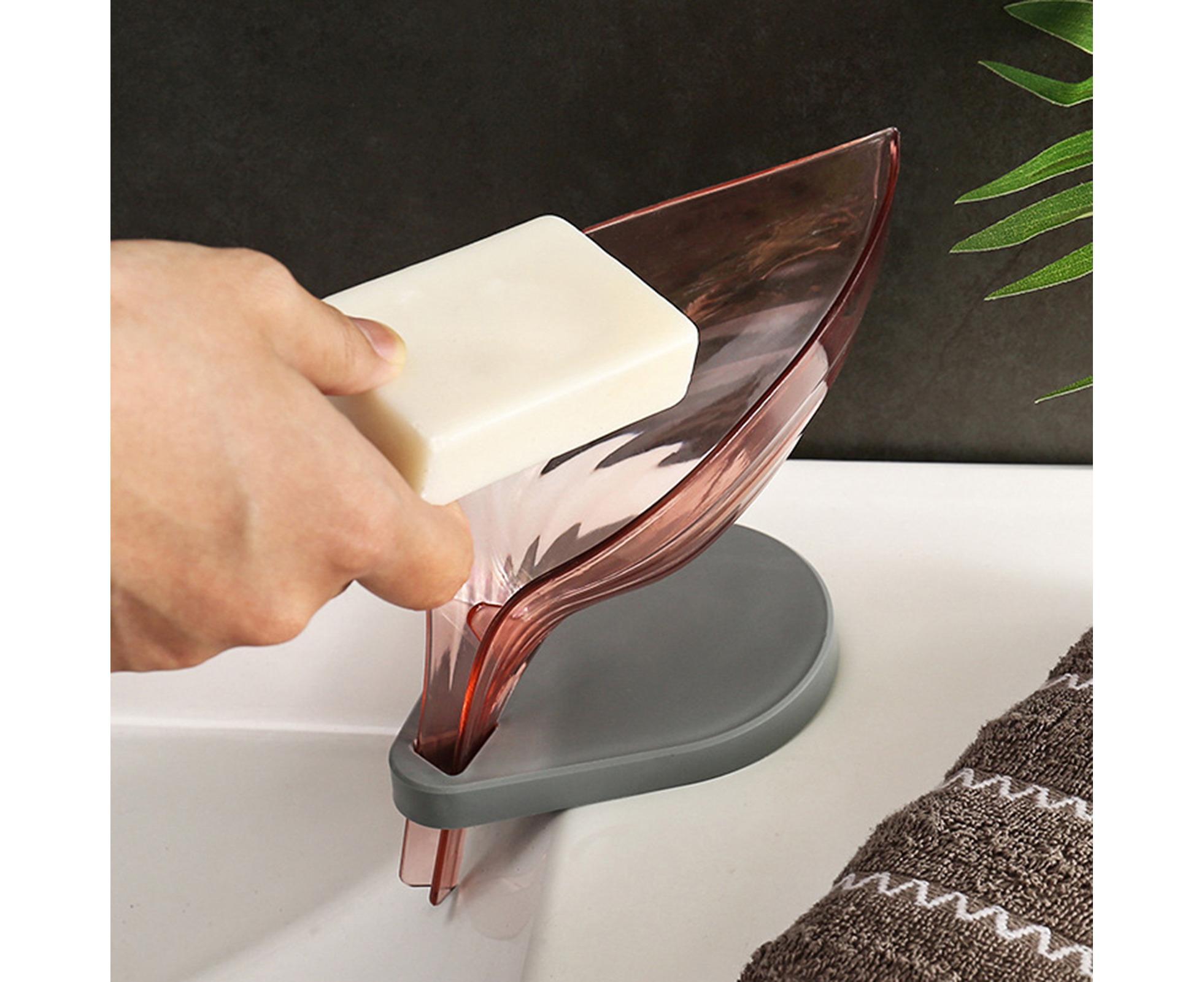 Soap Holder Drainage Design Leaf Shape Solid Color Punch-free Great Stickiness Storage Soaps Sturdy Structure with Sucker Soap Plate Bathroom Stuffoffee - Image 3
