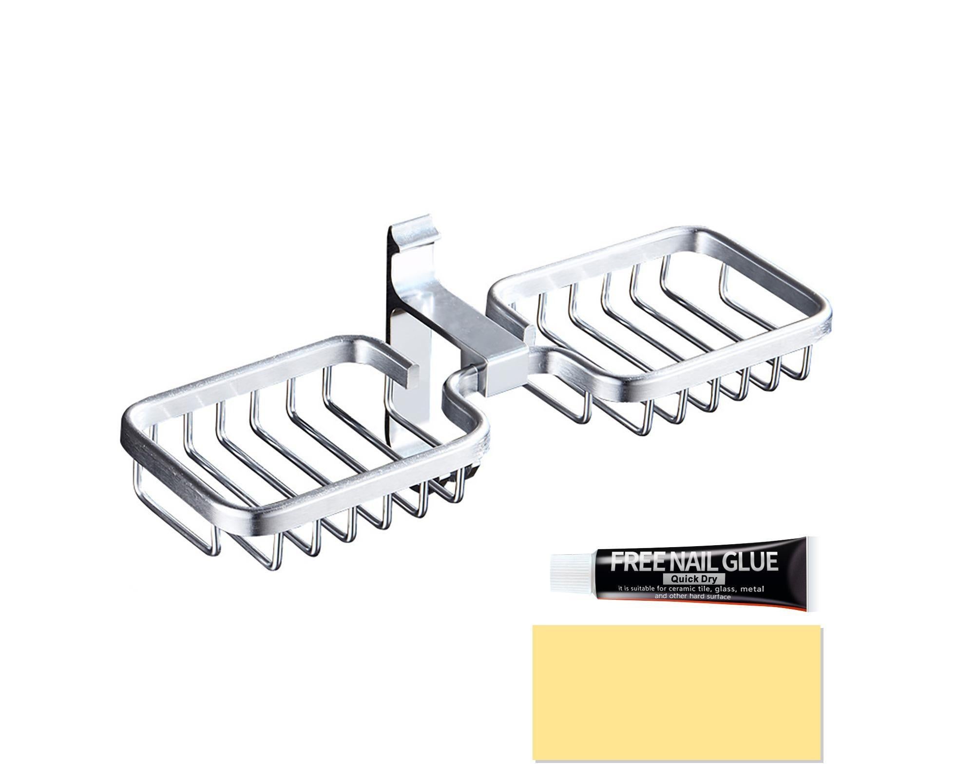 Soap Holder Easy-Installation Hollow Design Square-Shaped Punch-free Soap Drain Box for Home-Silver - Image 2