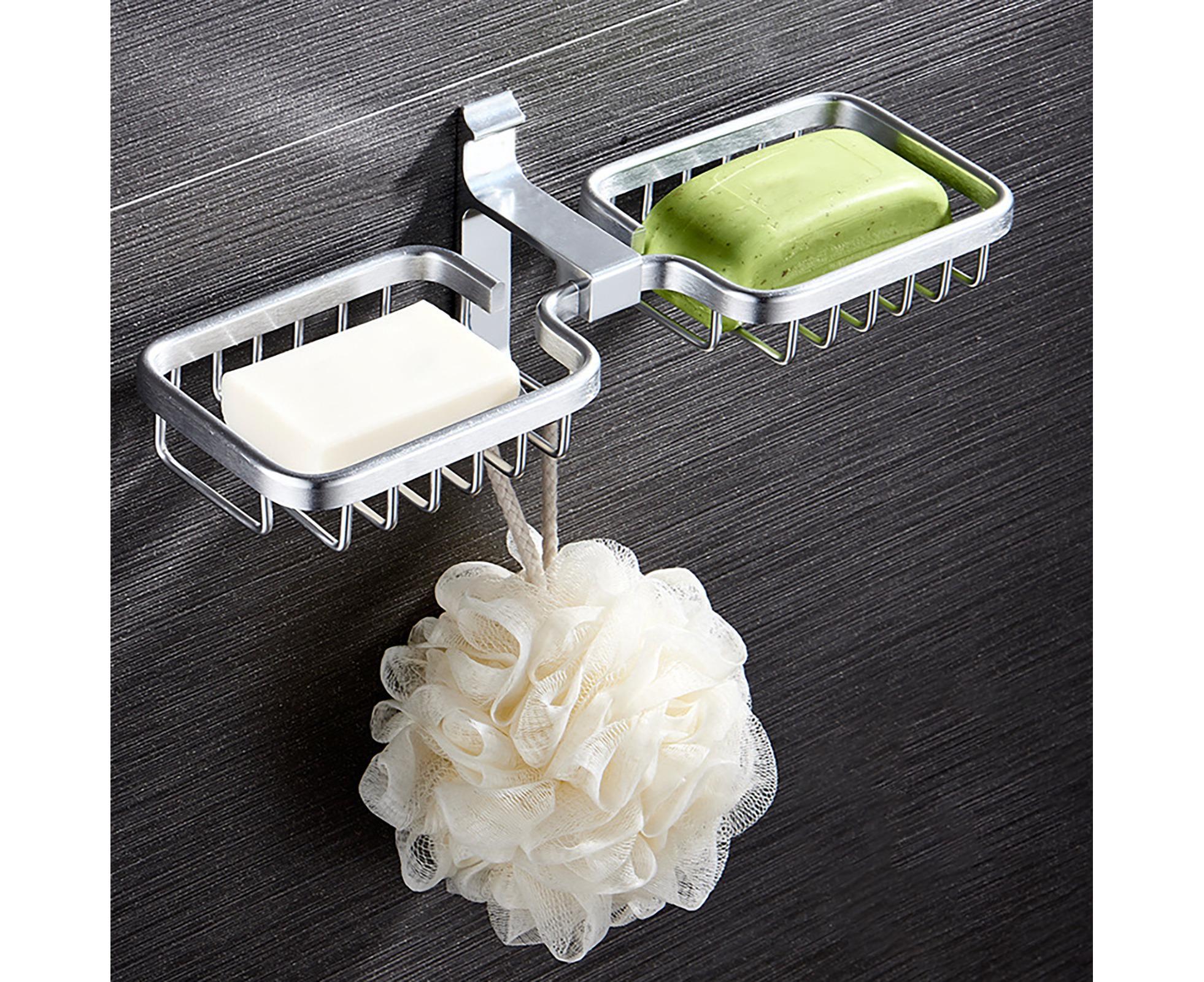 Soap Holder Easy-Installation Hollow Design Square-Shaped Punch-free Soap Drain Box for Home-Silver - Image 3