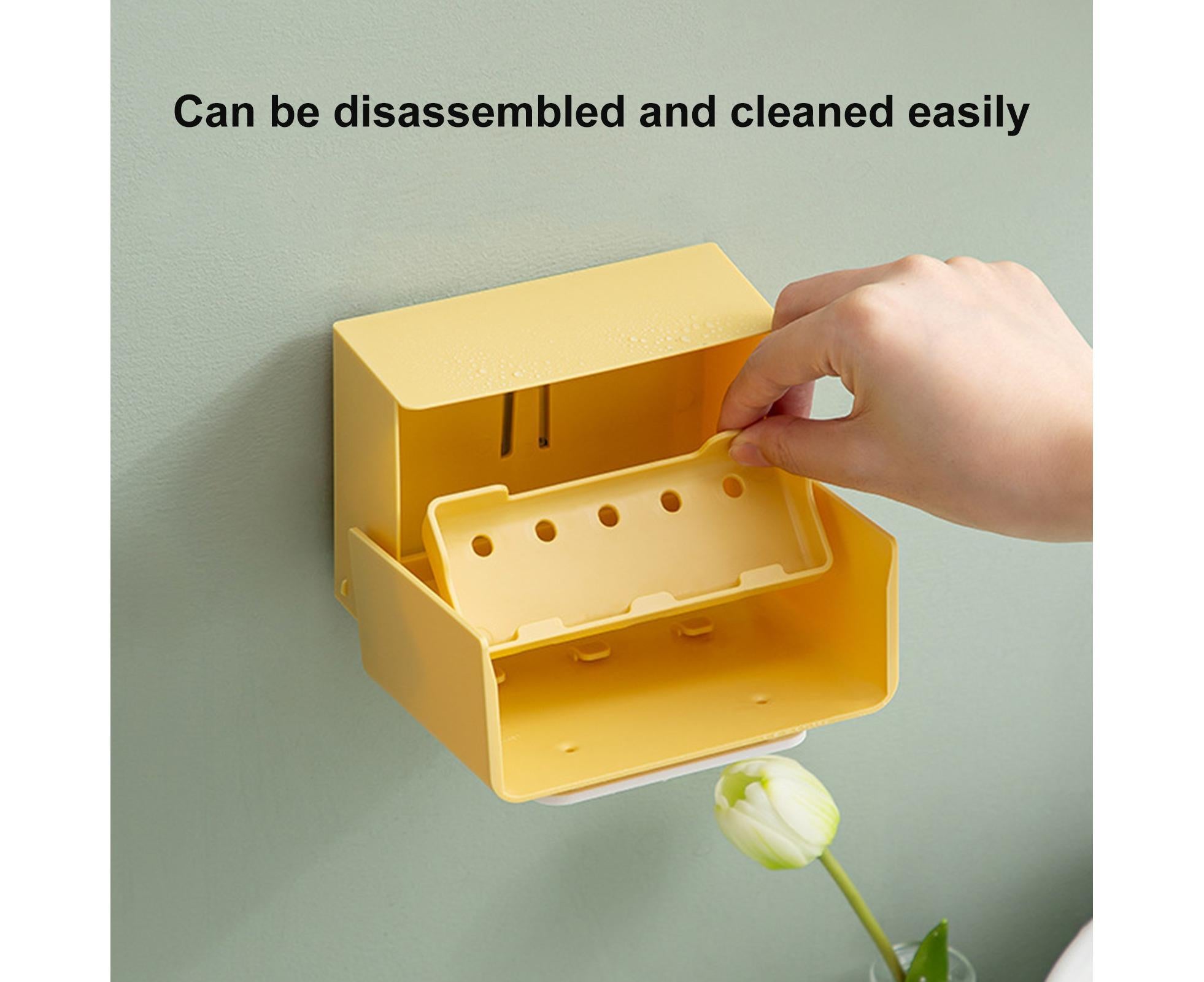 Waterproof Soap Box Detachable HIPS Wall Mountable Soap Draining Rack for Daily Use-Yellow - Image 4