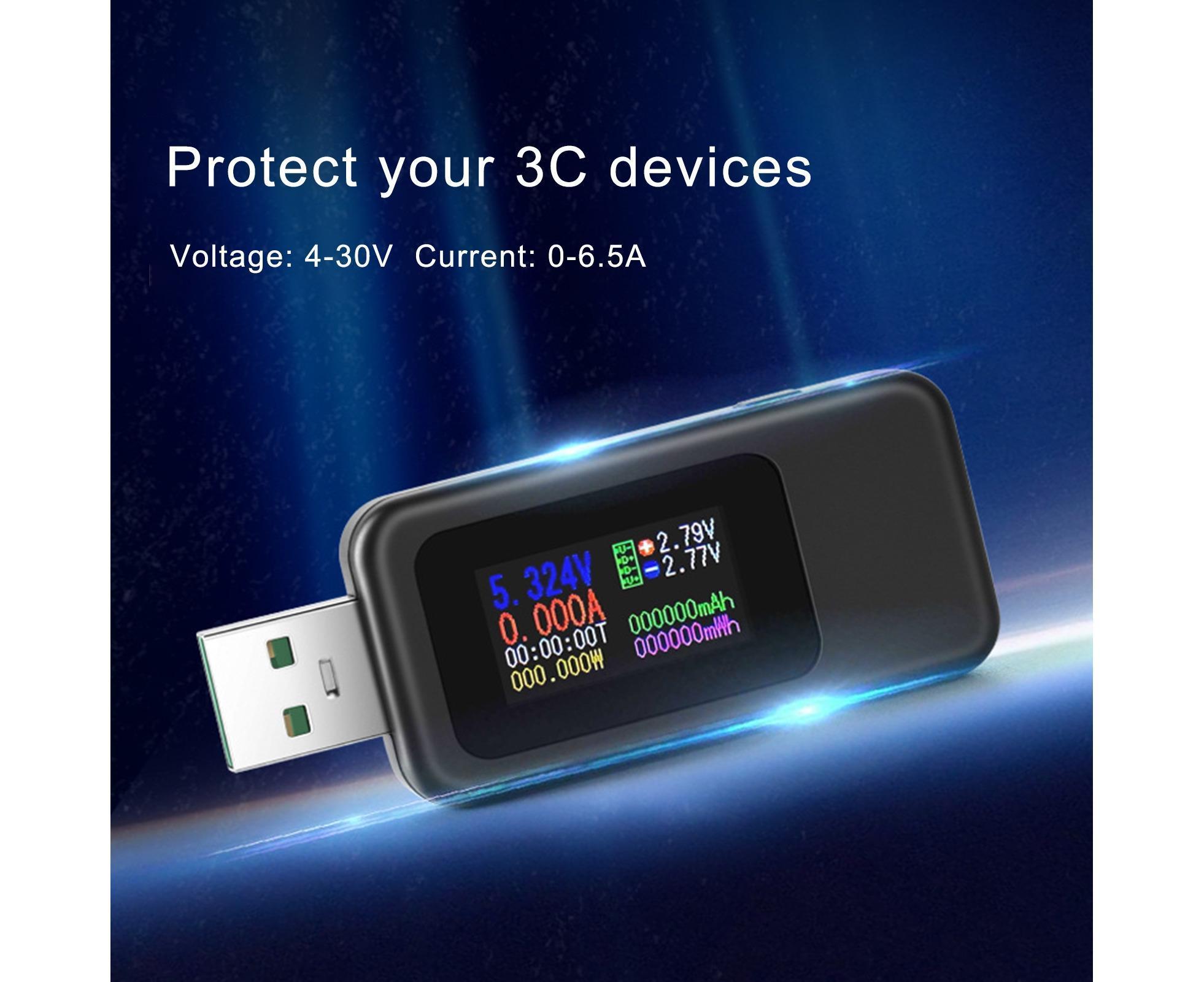 USB Tester LCD Digital Display Rapid Identification Plug And Play 160-Degree Wide Viewing Angle 65W/120W Charger Tester for Mobile Phone - Black - Image 2