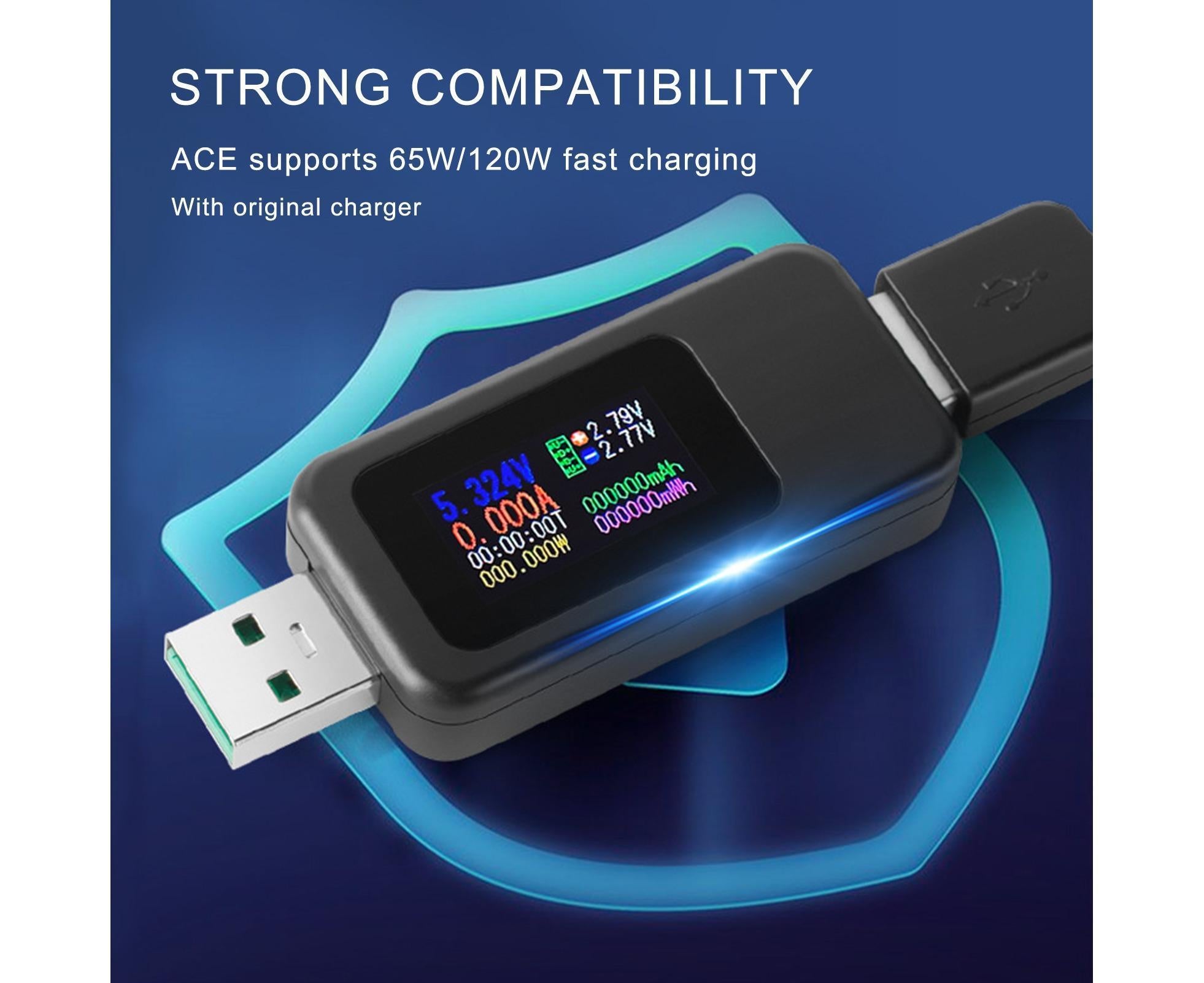 USB Tester LCD Digital Display Rapid Identification Plug And Play 160-Degree Wide Viewing Angle 65W/120W Charger Tester for Mobile Phone - Black - Image 7