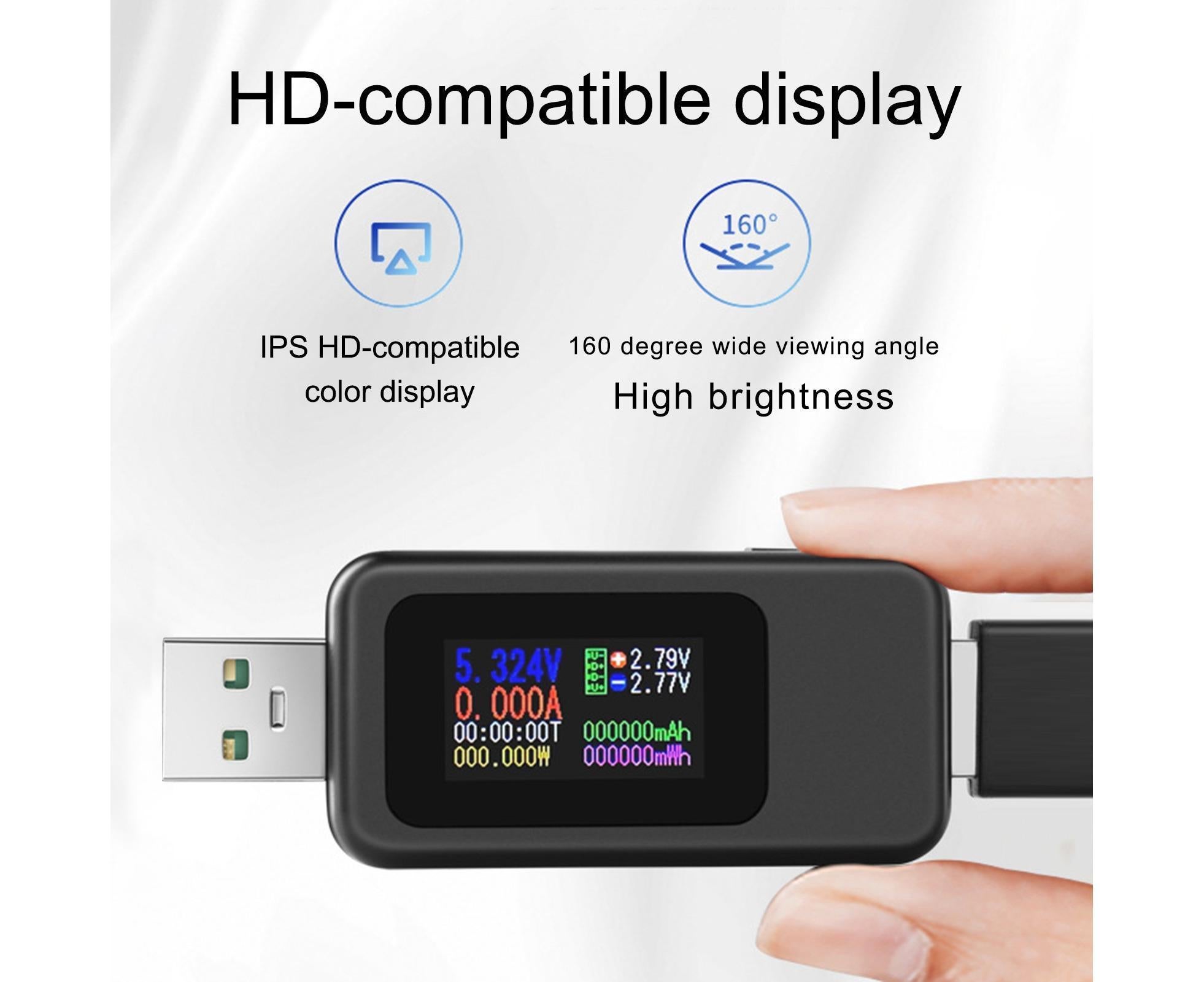 USB Tester LCD Digital Display Rapid Identification Plug And Play 160-Degree Wide Viewing Angle 65W/120W Charger Tester for Mobile Phone - Black - Image 8