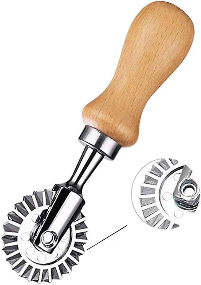 Ravioli Cutter Stamps with Roller Wheel Round Mold with Wooden Handle and Fluted Edge Pasta Press - Image 1