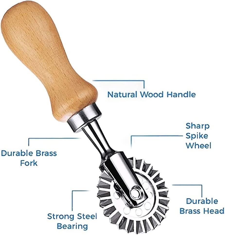 Ravioli Cutter Stamps with Roller Wheel Round Mold with Wooden Handle and Fluted Edge Pasta Press - Image 3