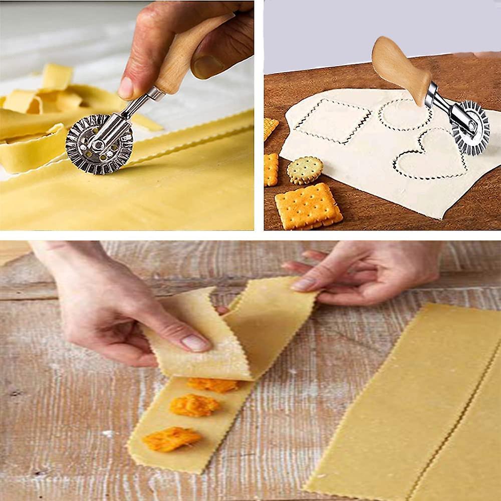 Ravioli Cutter Stamps with Roller Wheel Round Mold with Wooden Handle and Fluted Edge Pasta Press - Image 5