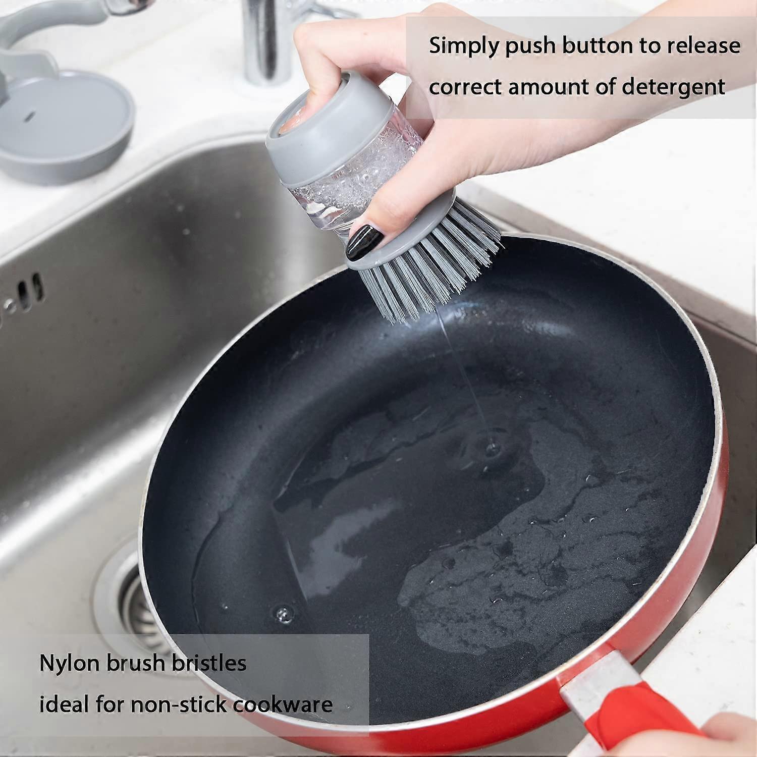 Soap Brush with Organizer, Kitchen Dish Brush Set for Cleaning Pots and Pans (Grey) - Image 5