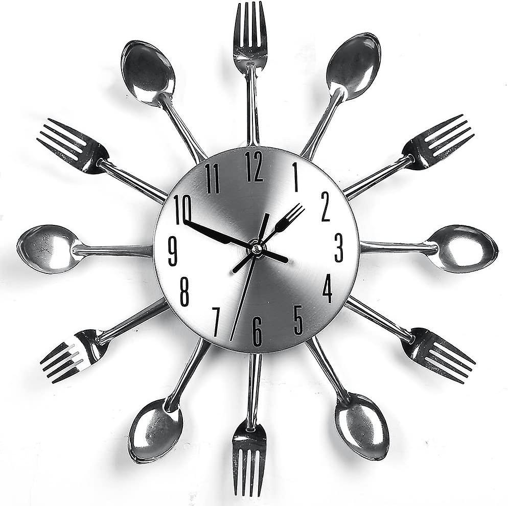 Stainless Steel Kitchen Utensils Clock For Kitchen  Indoor And Outdoor Kitchen Cutlery Silver Wall Clock With Tinted Forks Spoons Spatula - Image 1