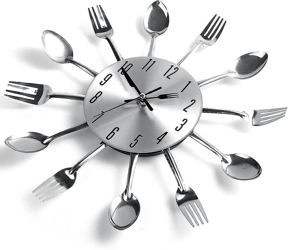 Stainless Steel Kitchen Utensils Clock For Kitchen  Indoor And Outdoor Kitchen Cutlery Silver Wall Clock With Tinted Forks Spoons Spatula - Image 2