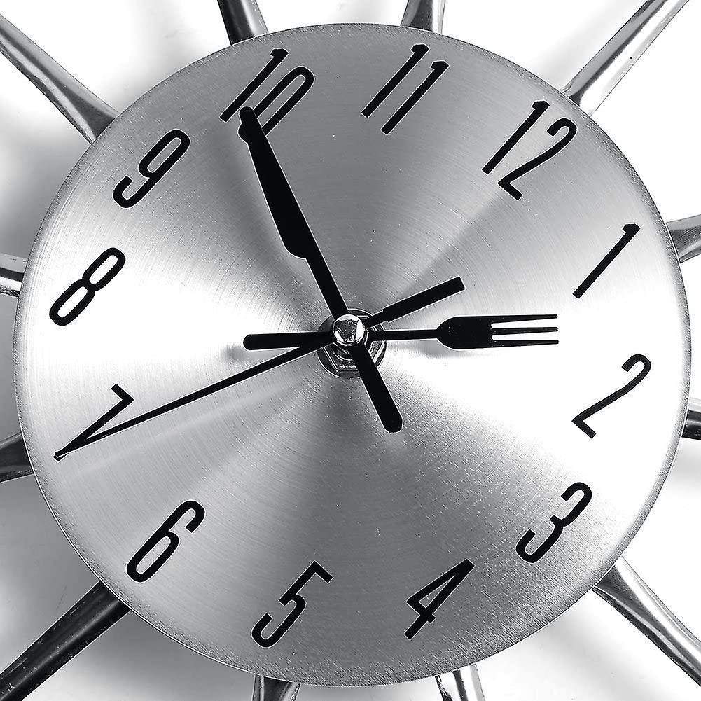 Stainless Steel Kitchen Utensils Clock For Kitchen  Indoor And Outdoor Kitchen Cutlery Silver Wall Clock With Tinted Forks Spoons Spatula - Image 3