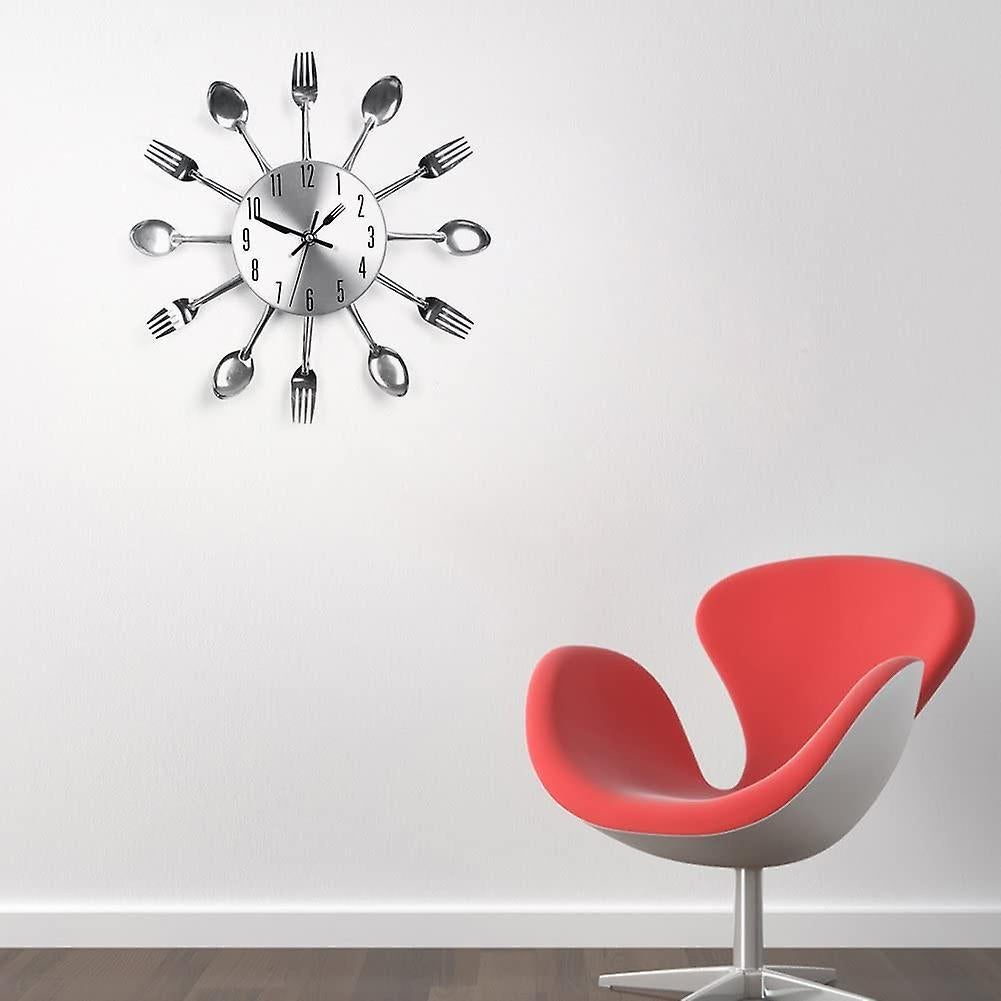 Stainless Steel Kitchen Utensils Clock For Kitchen  Indoor And Outdoor Kitchen Cutlery Silver Wall Clock With Tinted Forks Spoons Spatula - Image 5