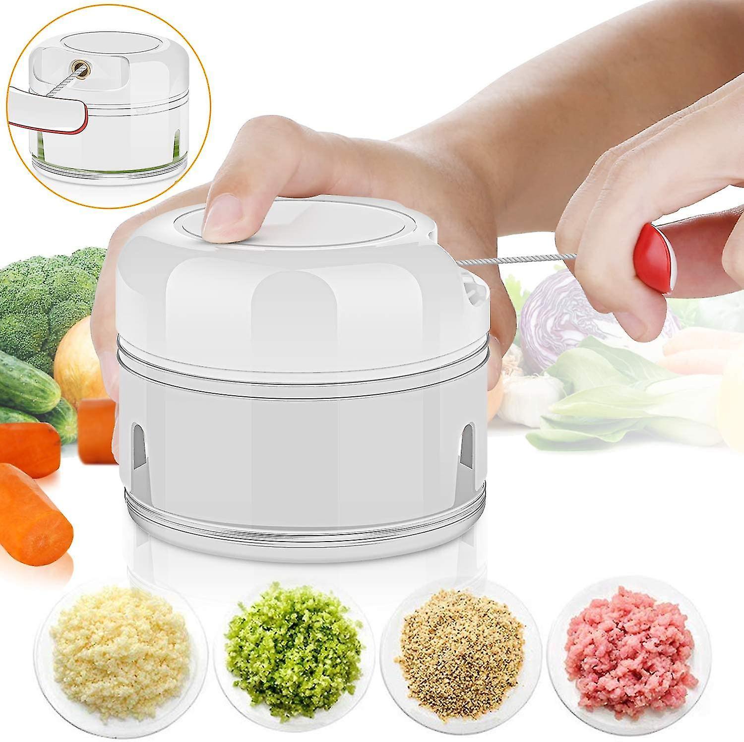 Vegetable Chopper, Mini Onion Chopper, Multi Chopper, Manual Small Onion Chopper, 170ml, White - Image 1