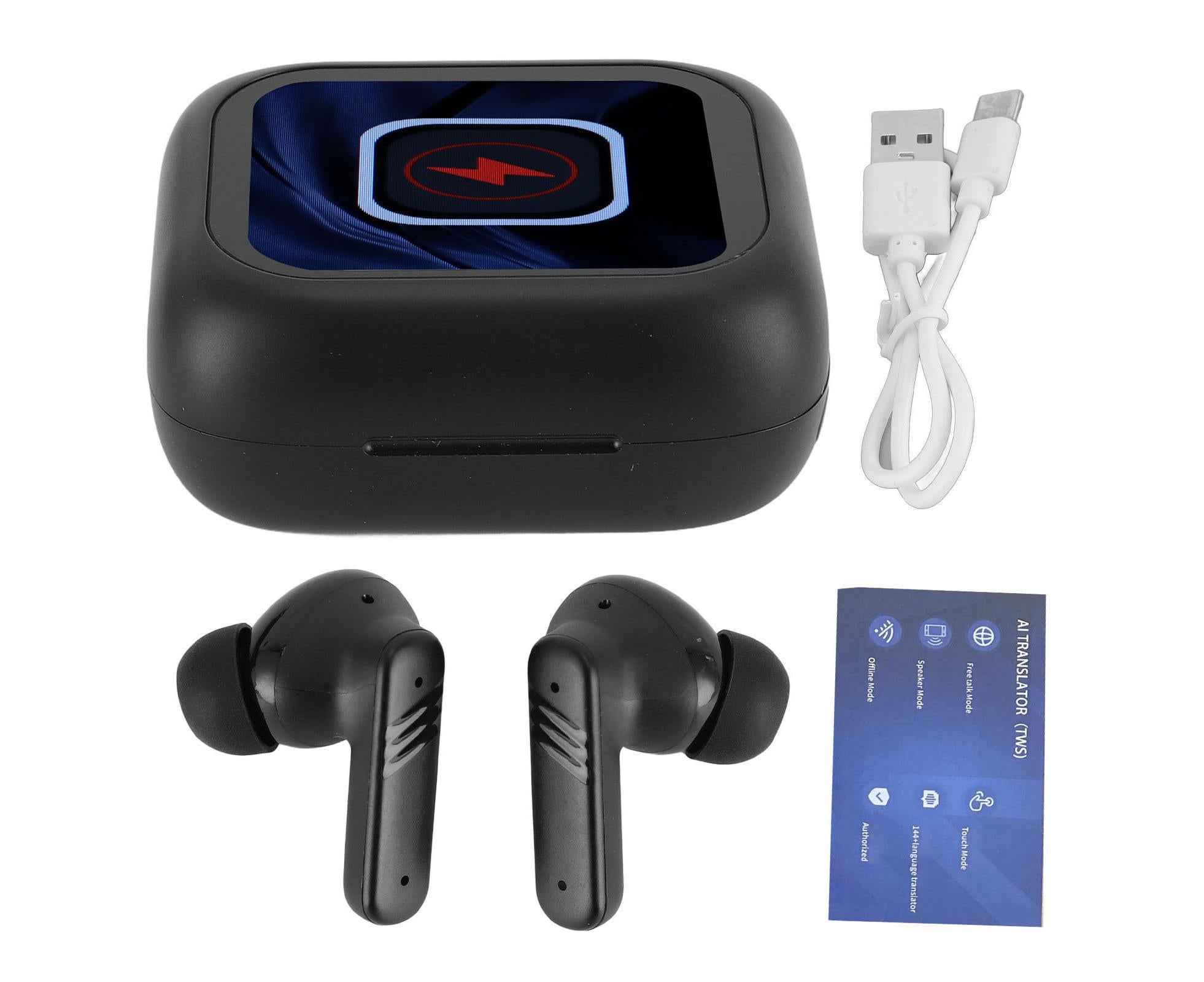 Language Translator Earbuds IPX5 Water Proof Noise Cancellation Multifunctional Device Earphone Black - Image 1