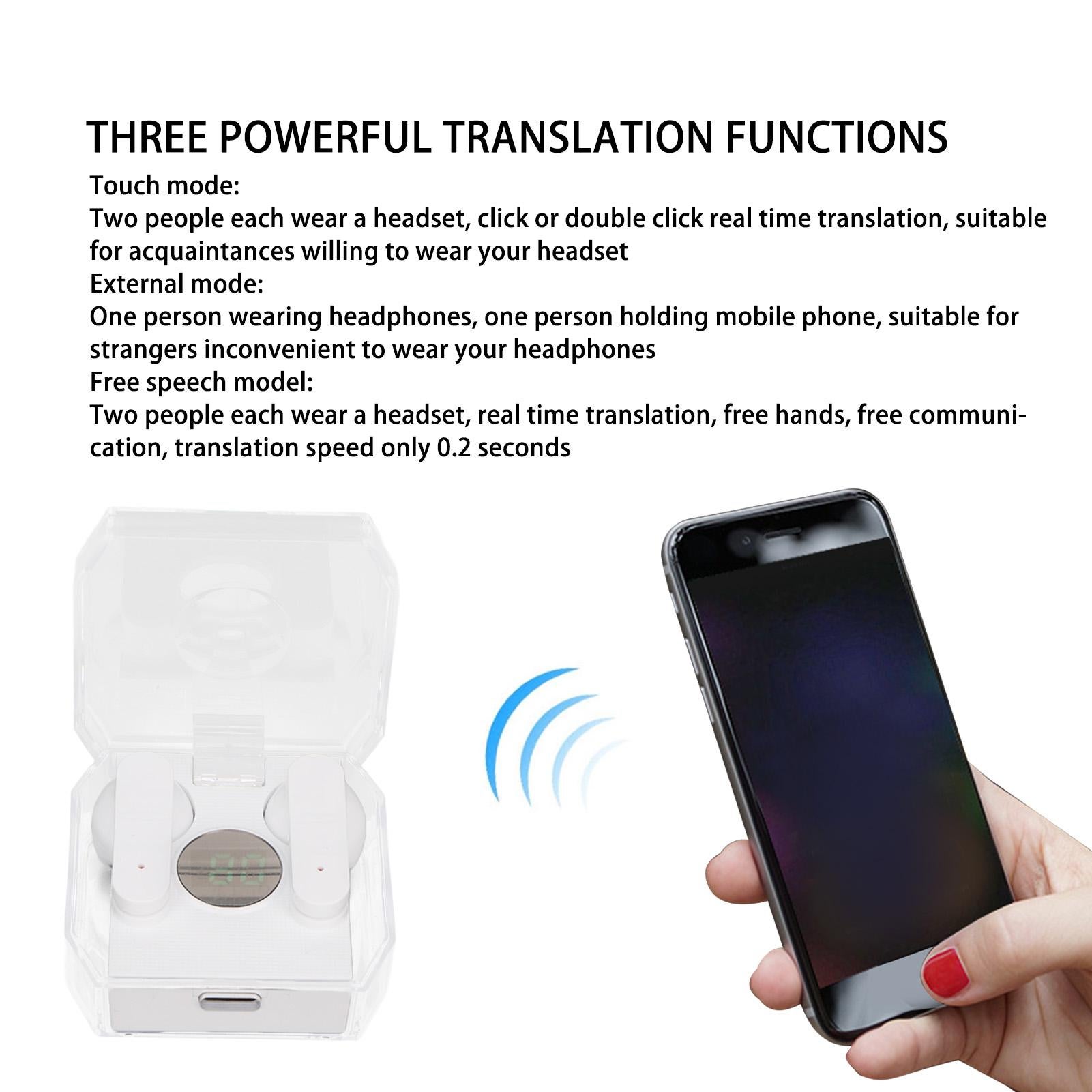 Language Translator Earbuds Bluetooth 5.3 144 Languages Online Translation Translator Earphones for Music and Calling White - Image 4