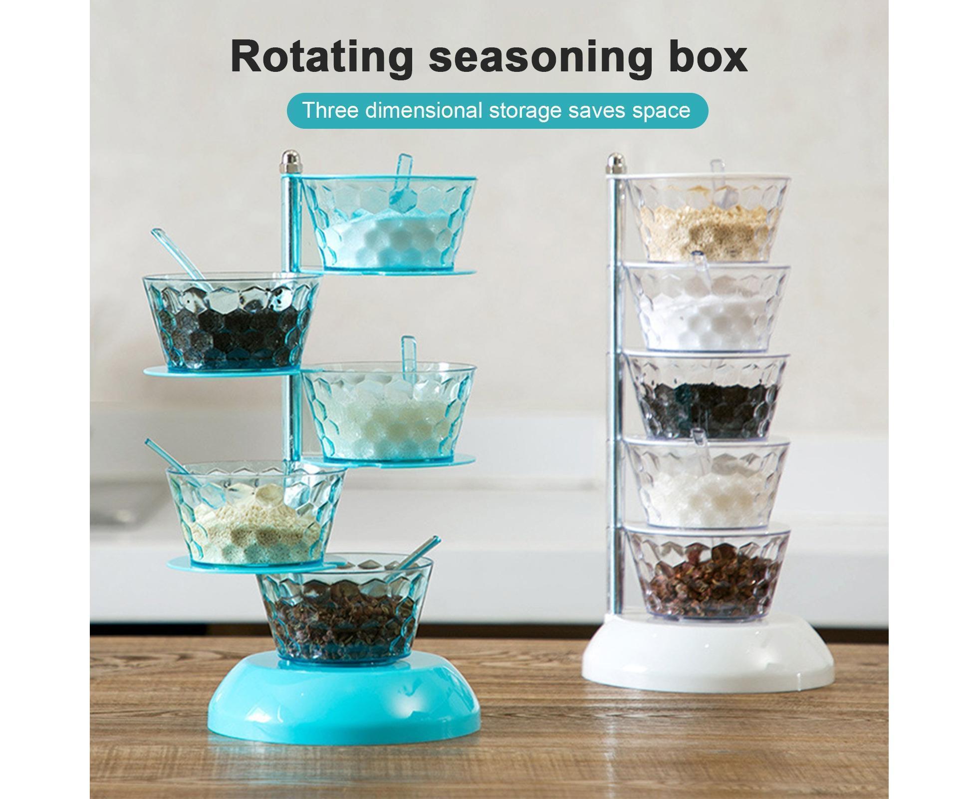 Kitchen Seasoning Bottles Boxes Plastic Frame Rotating Condiment Storage Rack-Light Blue 4 Layers - Image 2
