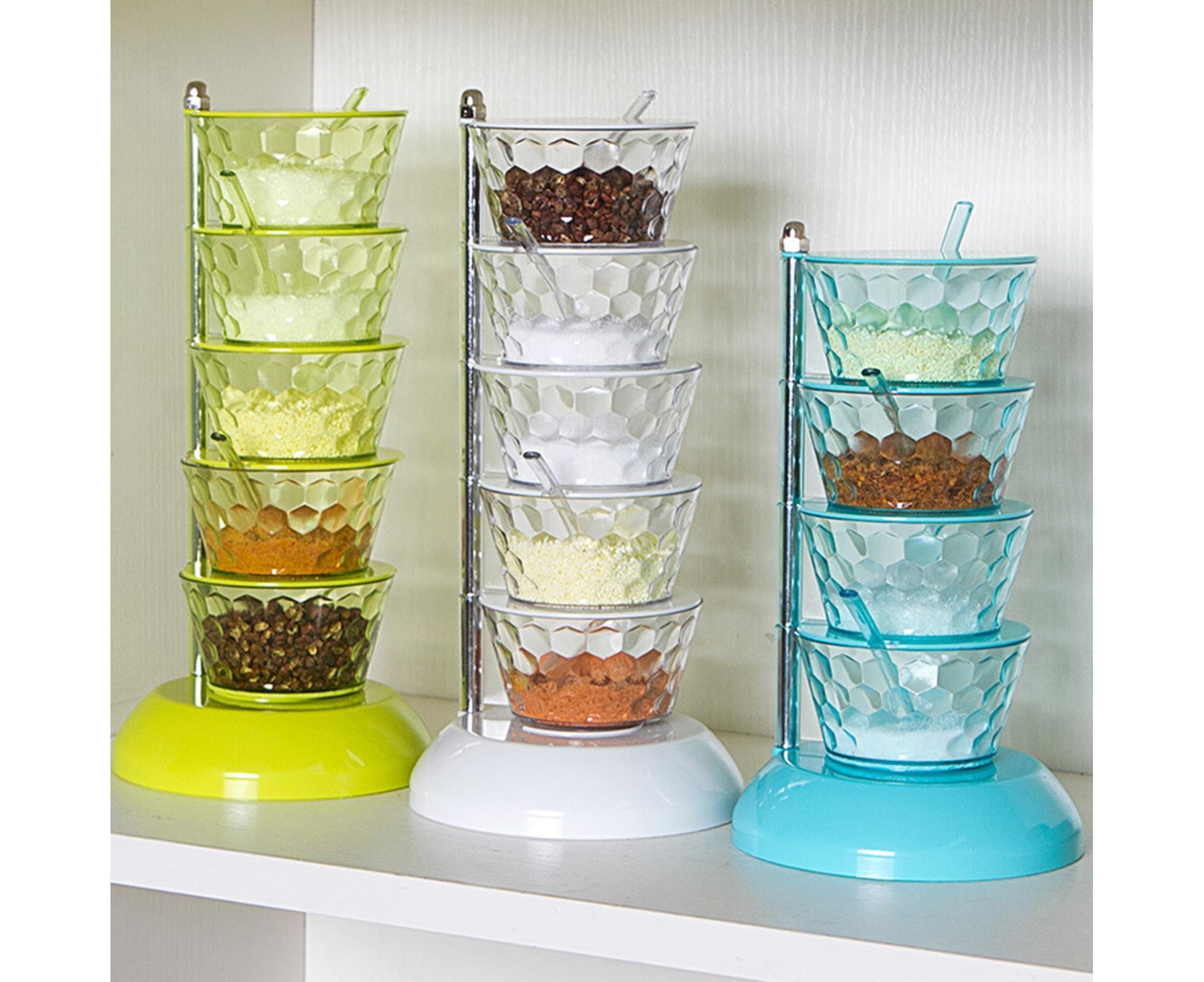 Kitchen Seasoning Bottles Boxes Plastic Frame Rotating Condiment Storage Rack-Light Blue 4 Layers - Image 3