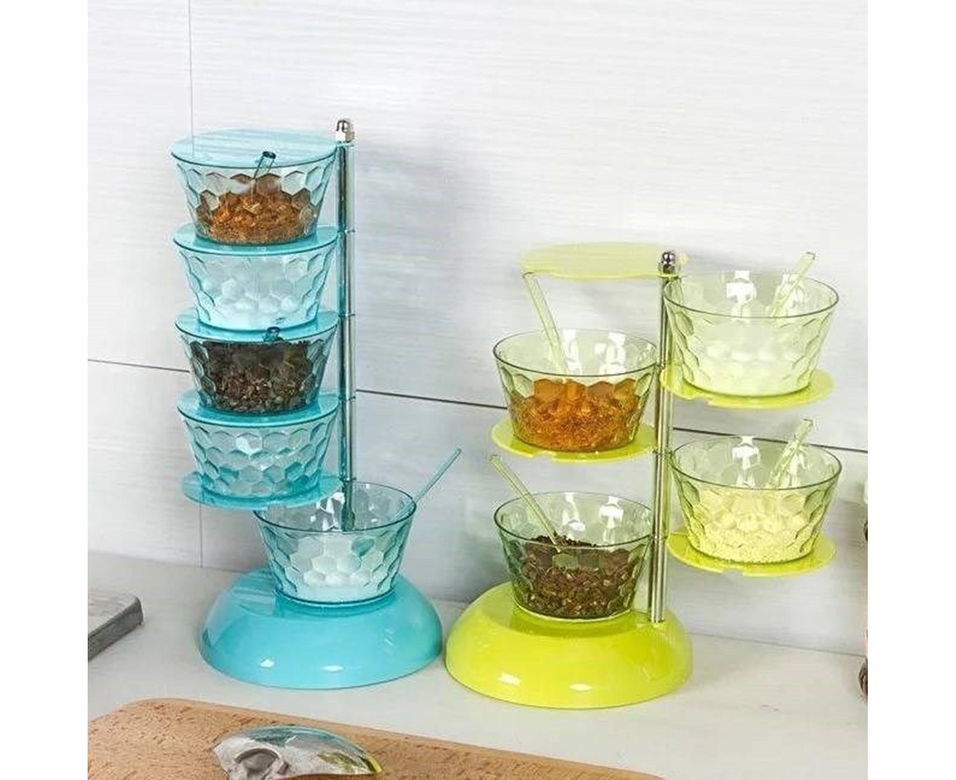 Kitchen Seasoning Bottles Boxes Plastic Frame Rotating Condiment Storage Rack-Light Blue 4 Layers - Image 4