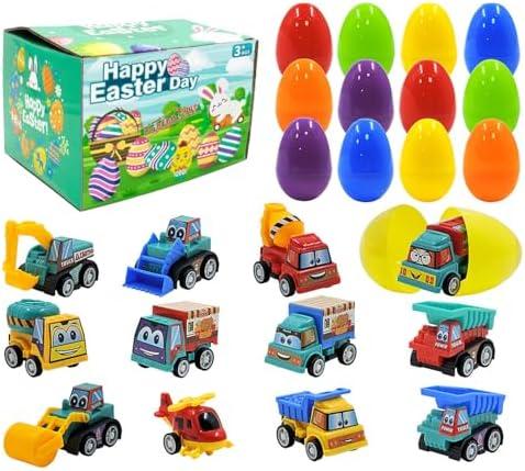 12Pcs Easter Eggs with Mini Pull-Back Cars, Stuffed Easter Eggs, for Boys and Girls - Image 1