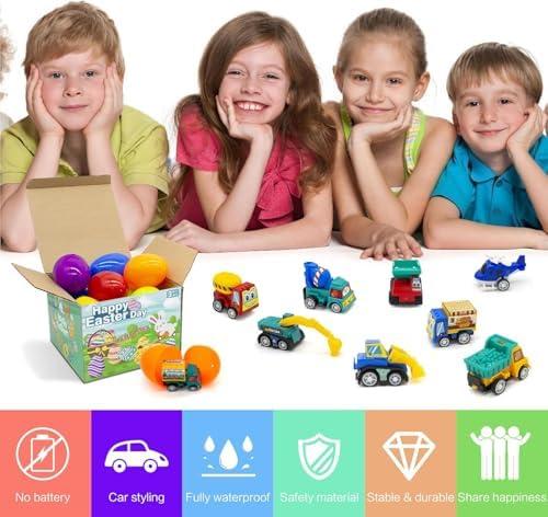 12Pcs Easter Eggs with Mini Pull-Back Cars, Stuffed Easter Eggs, for Boys and Girls - Image 3