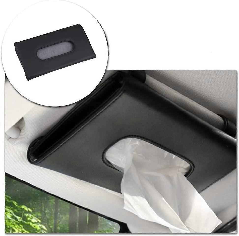 Car Visor Tissue Box Multifunctional Car Tissue Holder PU Leather Backseat Sun Visor Tissue Holder for Car Accessories (black) - Image 1