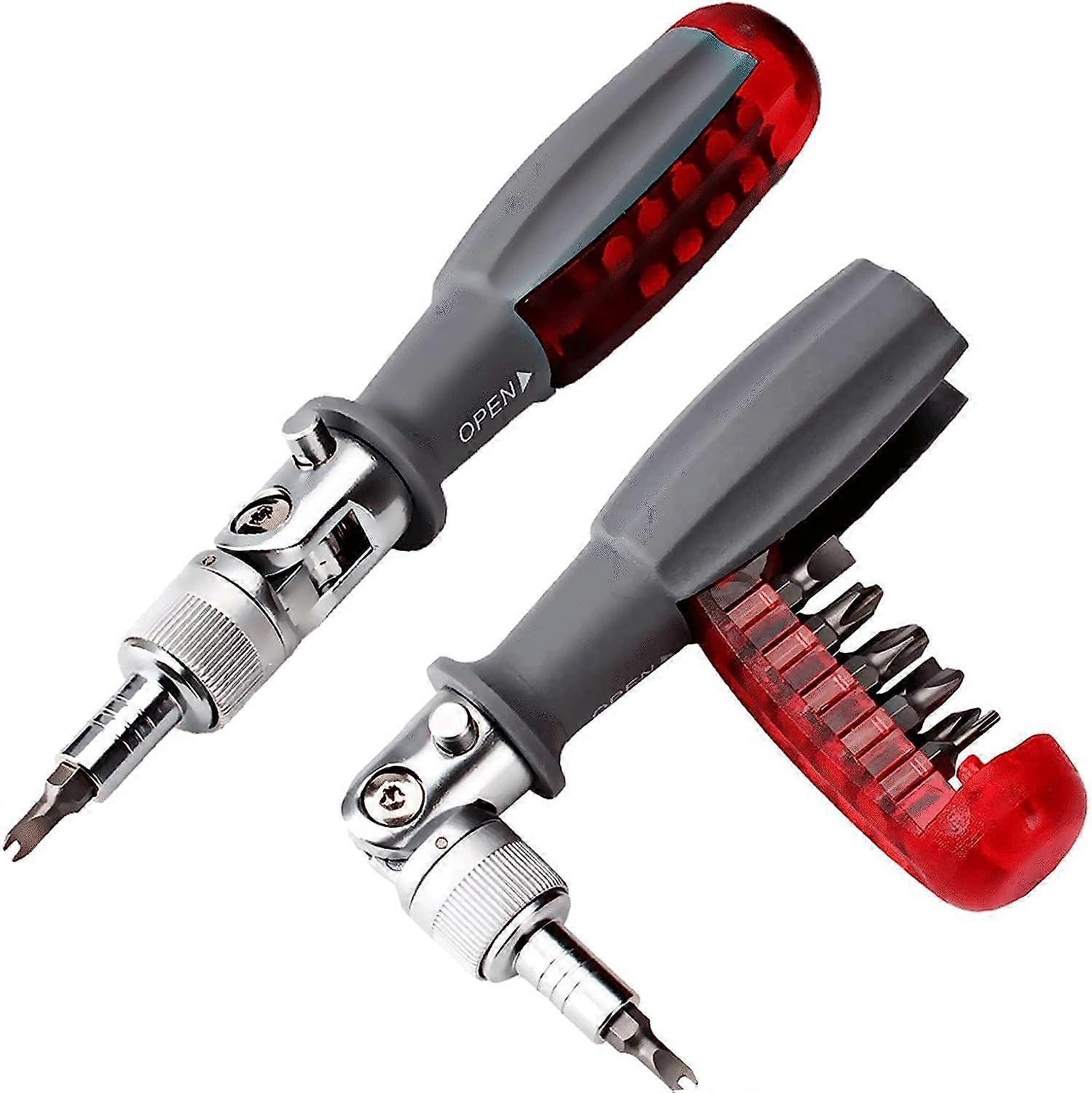 Ratchet Screwdriver with gripic Multi Bit, 10 in 1, Small Pocket Mini Screwdriver, Suitable for Home and Interior Car Accessory, Red, 1 Piece - Image 1