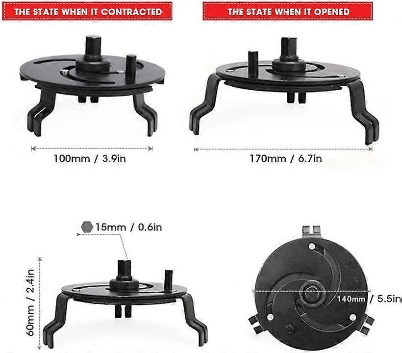 Car Accessory 100-170mm Adjustable 3 Jaw Fuel Tank Lid Wrench Tank Cover Oil Pump Cap Removal Wrench Tool - Image 3