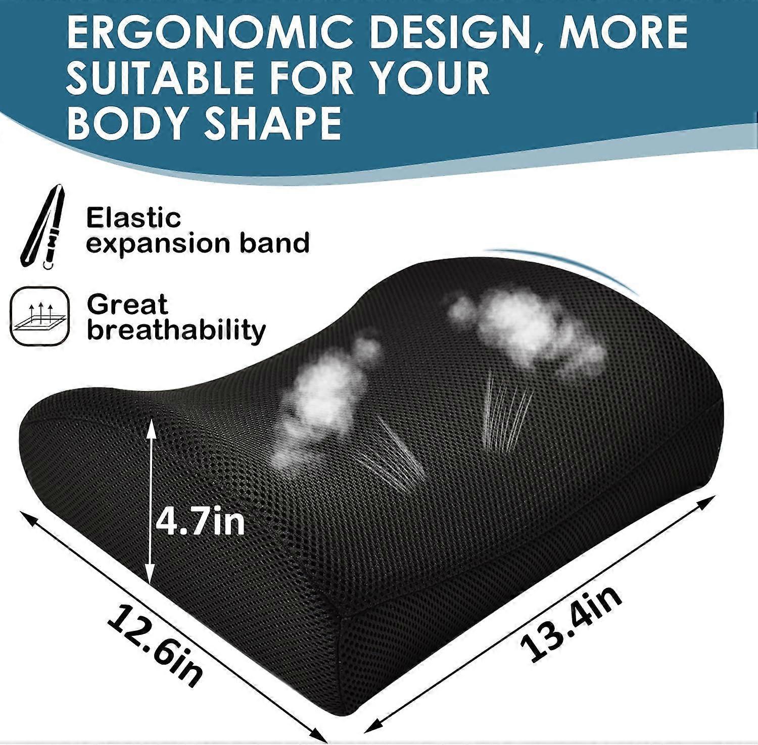 Memory Foam Lumbar Cushion Posture Corrector Vehicle Seat Home Office Chair (Black) - Image 4