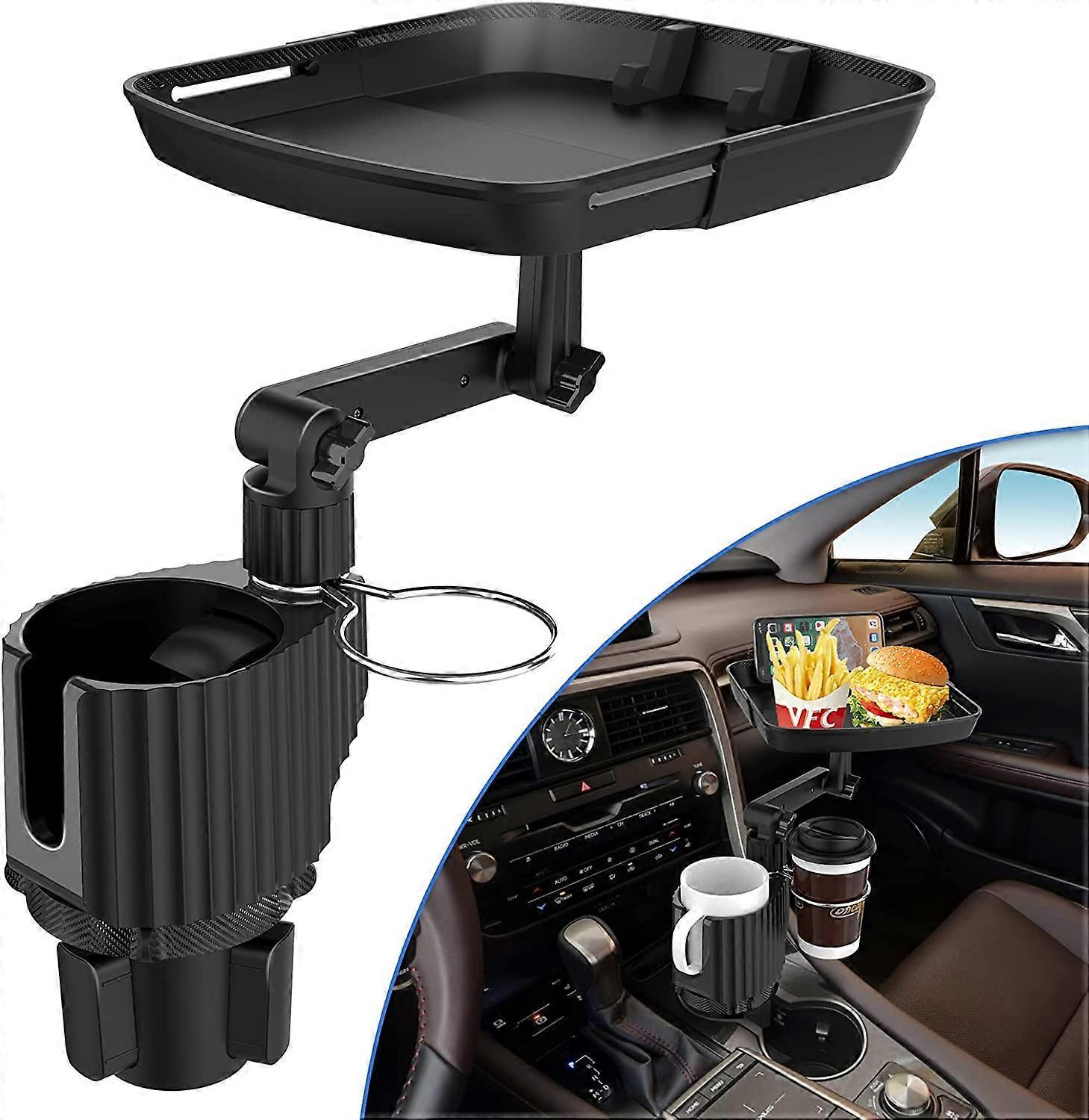 Car Cup Holder Expander with Detachable Tray, Multifunctional Car Tray Table - Image 1