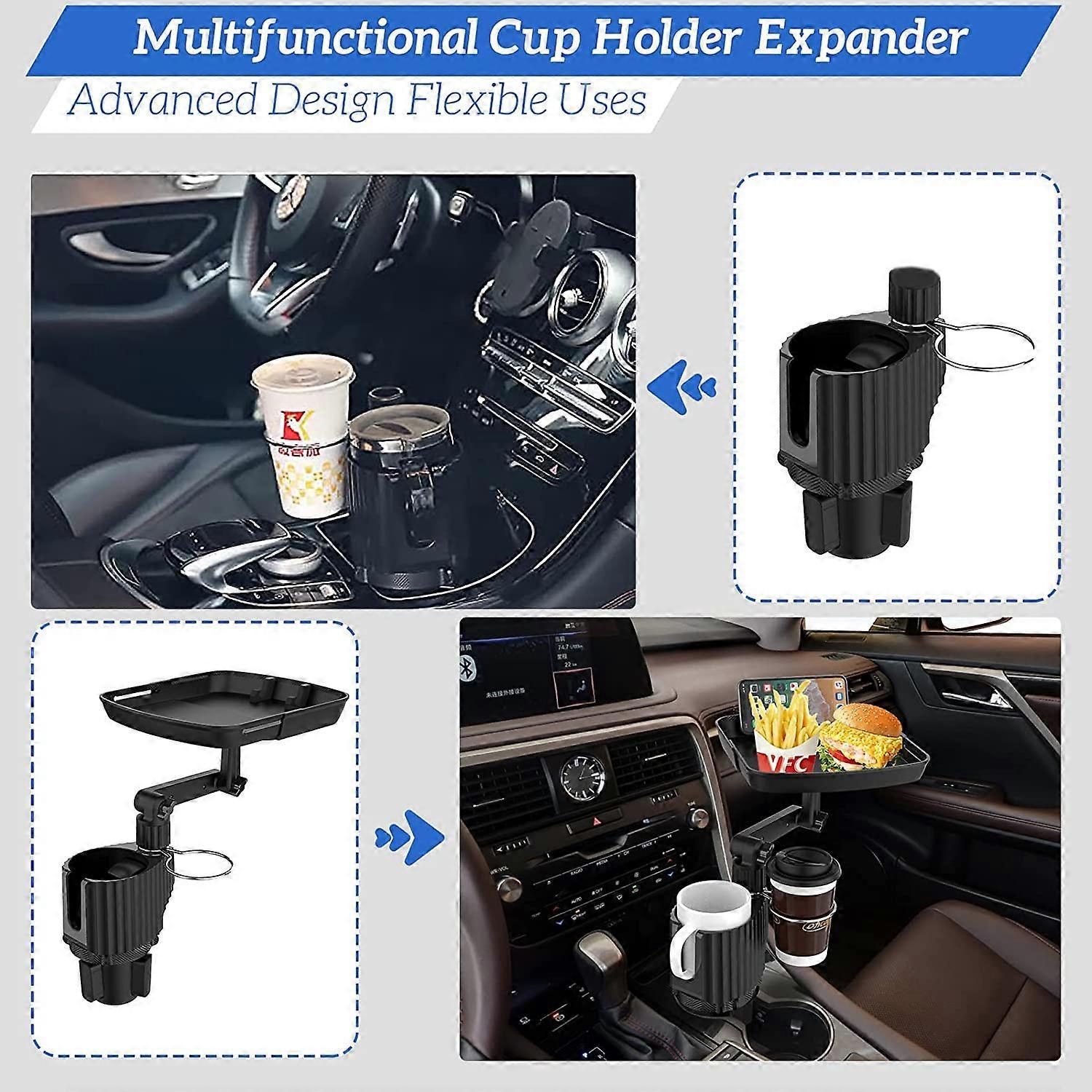 Car Cup Holder Expander with Detachable Tray, Multifunctional Car Tray Table - Image 2