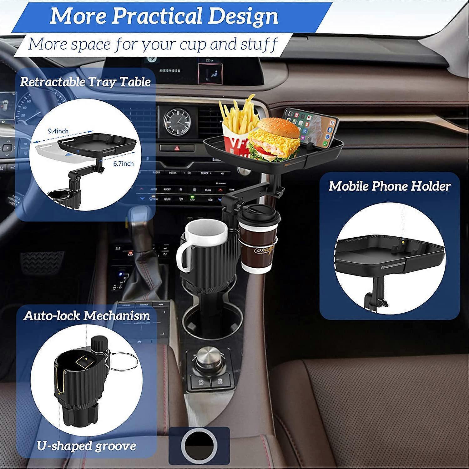 Car Cup Holder Expander with Detachable Tray, Multifunctional Car Tray Table - Image 3