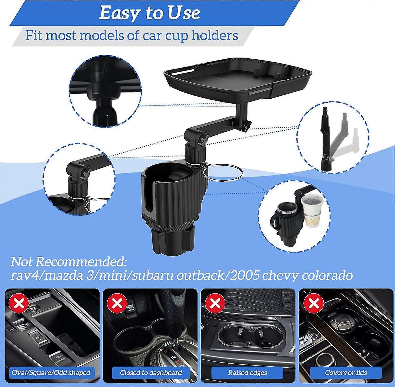 Car Cup Holder Expander with Detachable Tray, Multifunctional Car Tray Table - Image 5