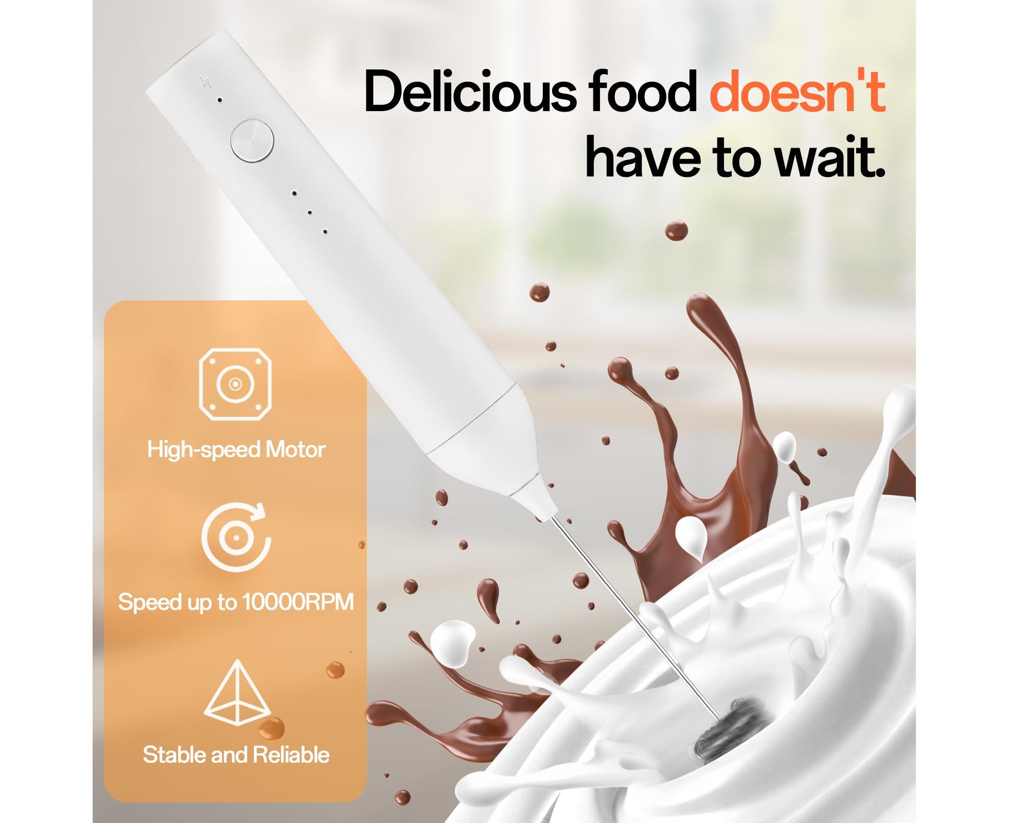 Electric Milk Frother, Rechargeable Handheld Foam Maker, 3 Adjustable Speed Levels, Standable Whisk for Coffee & Cream - Image 4