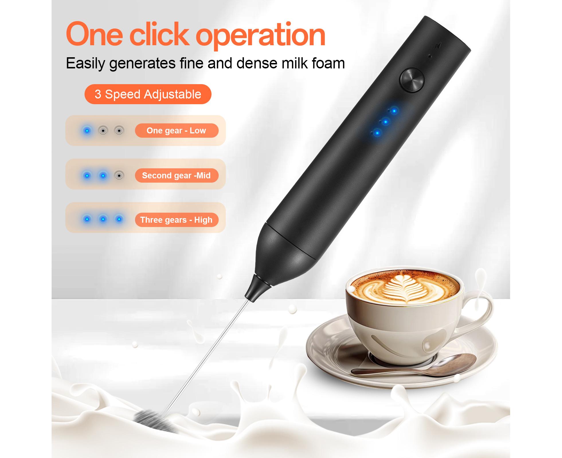 Electric Milk Frother, Rechargeable Handheld Foam Maker, 3 Adjustable Speed Levels, Standable Whisk for Coffee & Cream - Image 7
