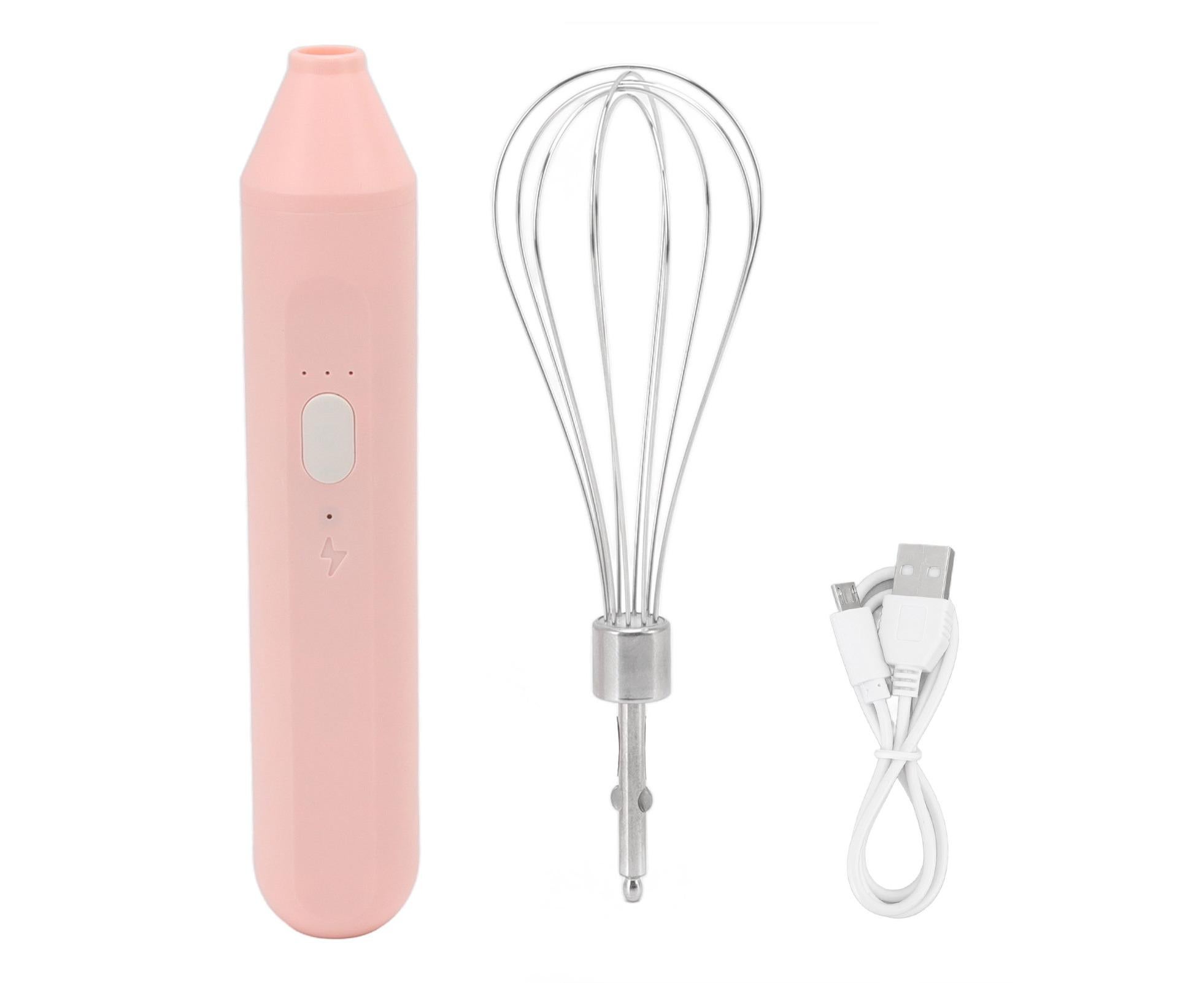 Electric Egg Beater, USB Charging Milk Frother, Portable Cordless Drink Mixer with Stainless Steel Whisk, Pink - Image 1