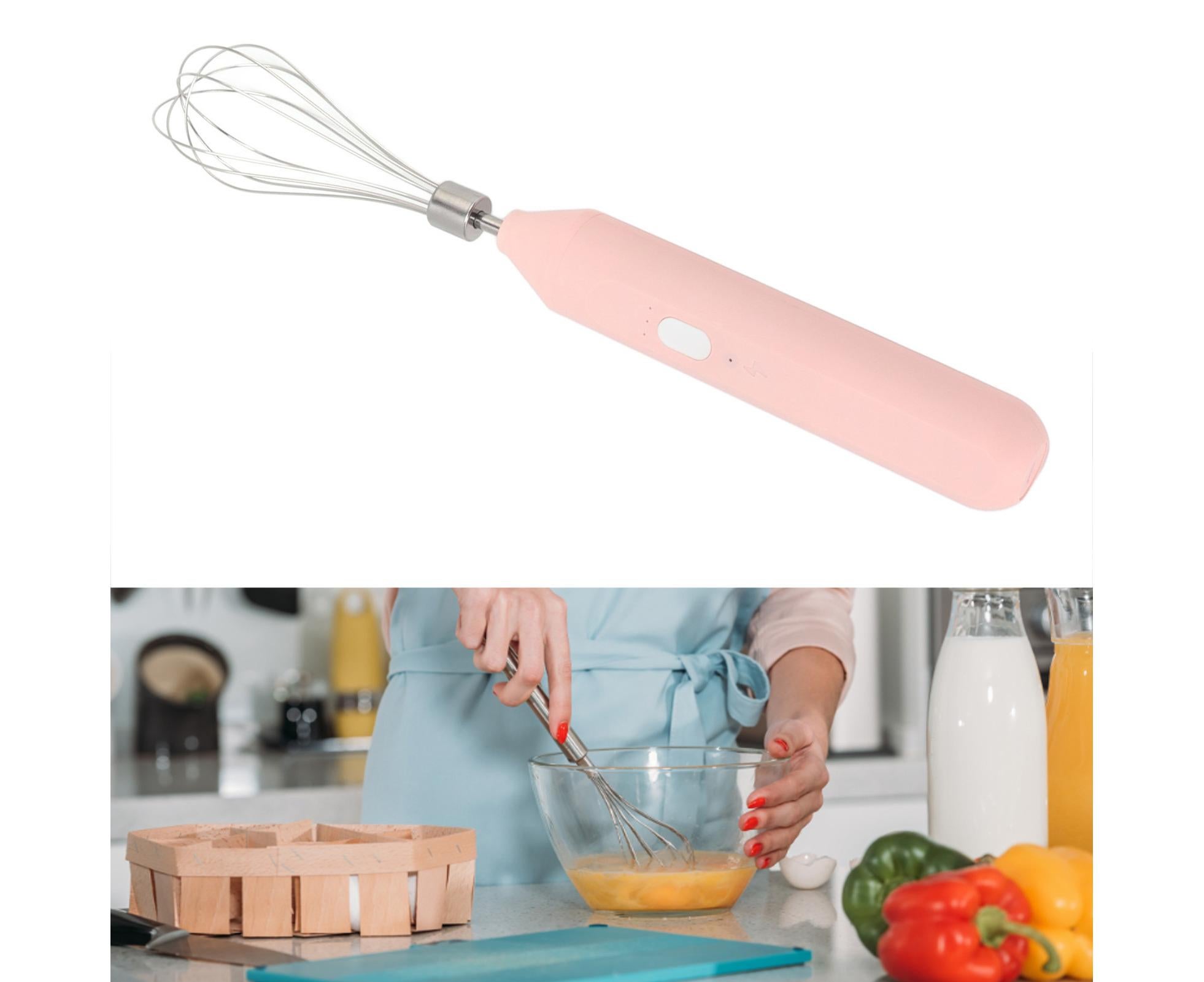 Electric Egg Beater, USB Charging Milk Frother, Portable Cordless Drink Mixer with Stainless Steel Whisk, Pink - Image 5