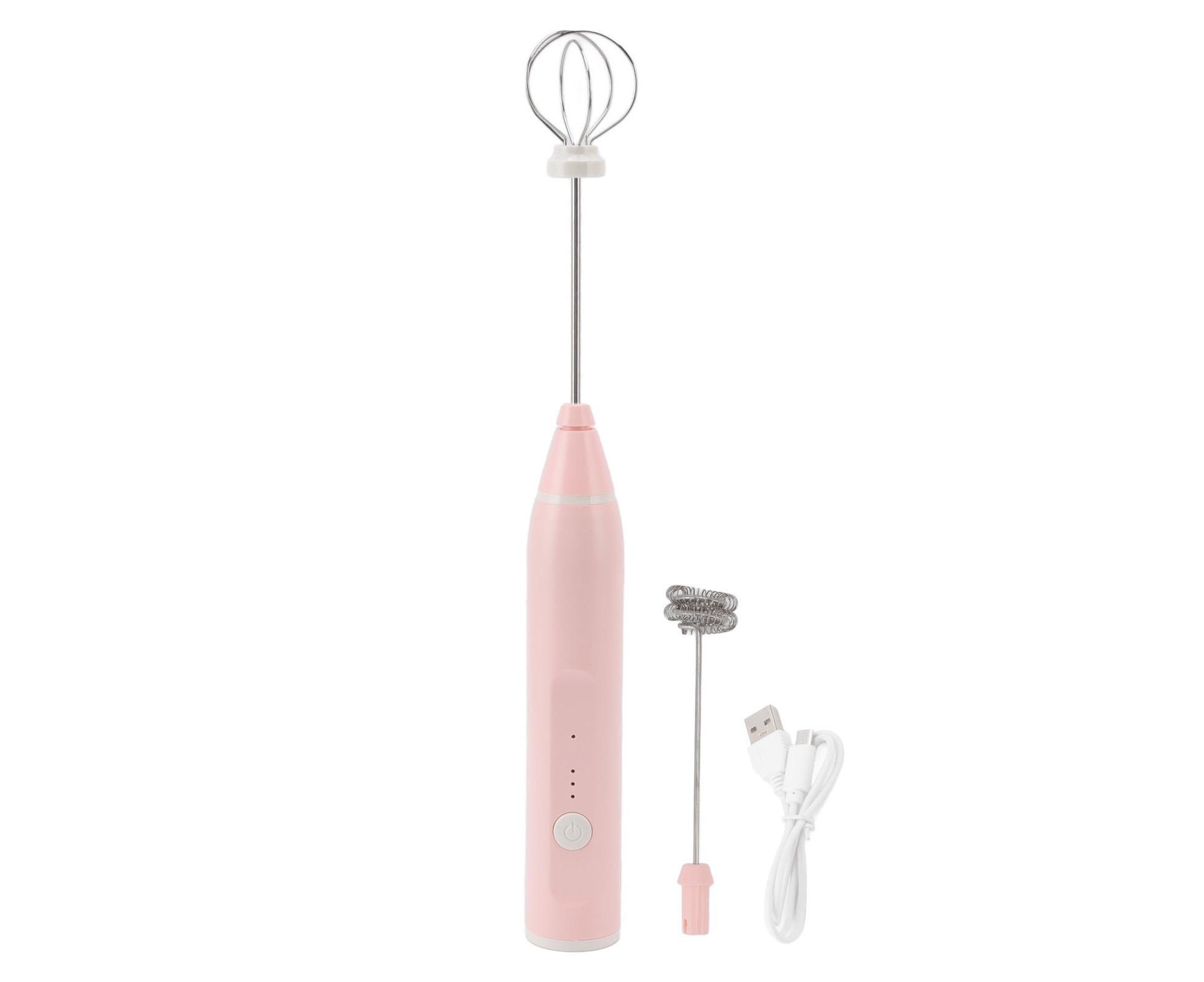Mini Electric Stirrer, Cordless Multifunctional Eggbeater with 2 Heads for Home Coffee & Drinks, Pink - Image 1